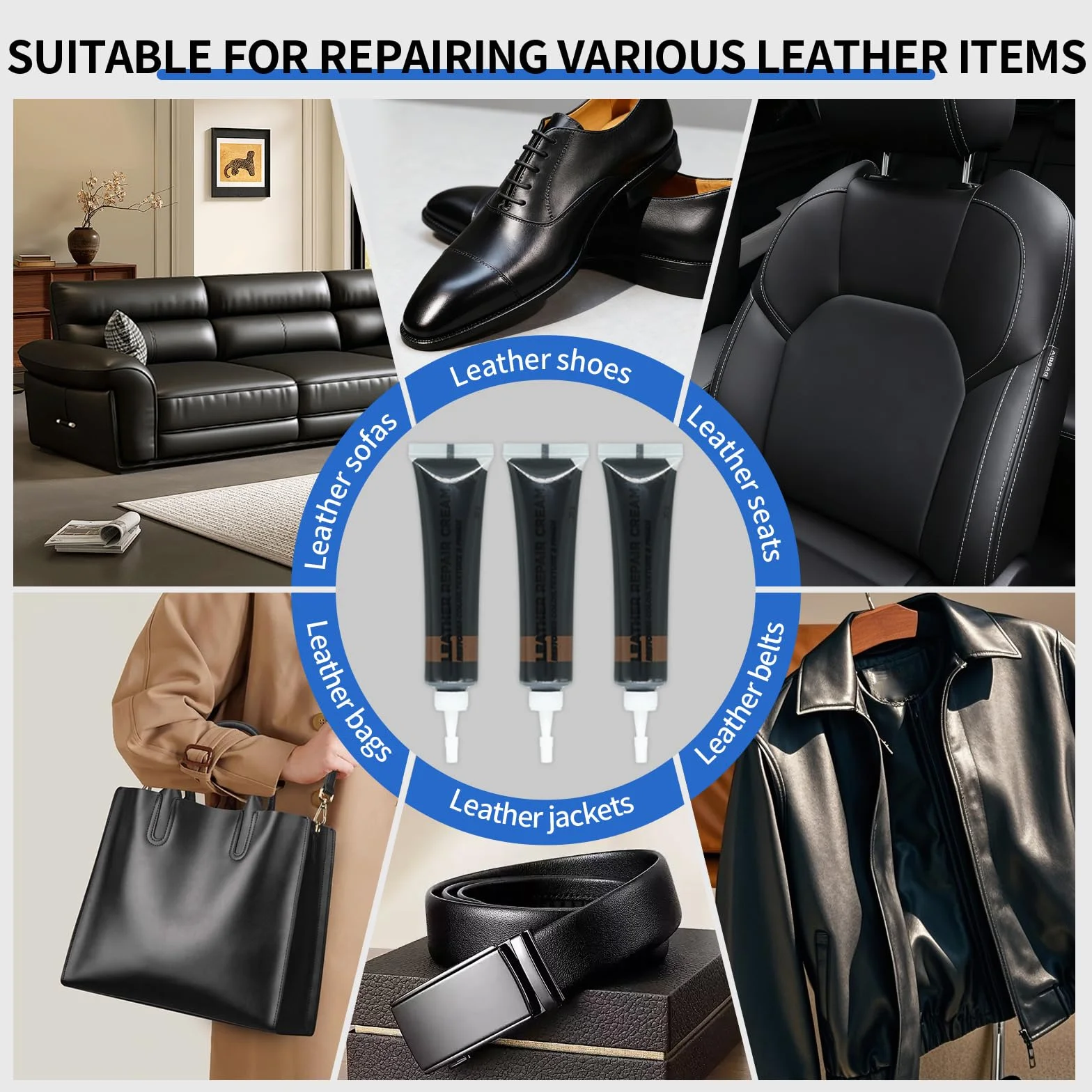 Cuero Liquido Reparador Negro 60g, Reparador Cuero, Reparador de Cuero, para Reparar Arañazos, Agujeros y Decoloración en Asientos de Coche, Sofás, Bolsos, Zapatos