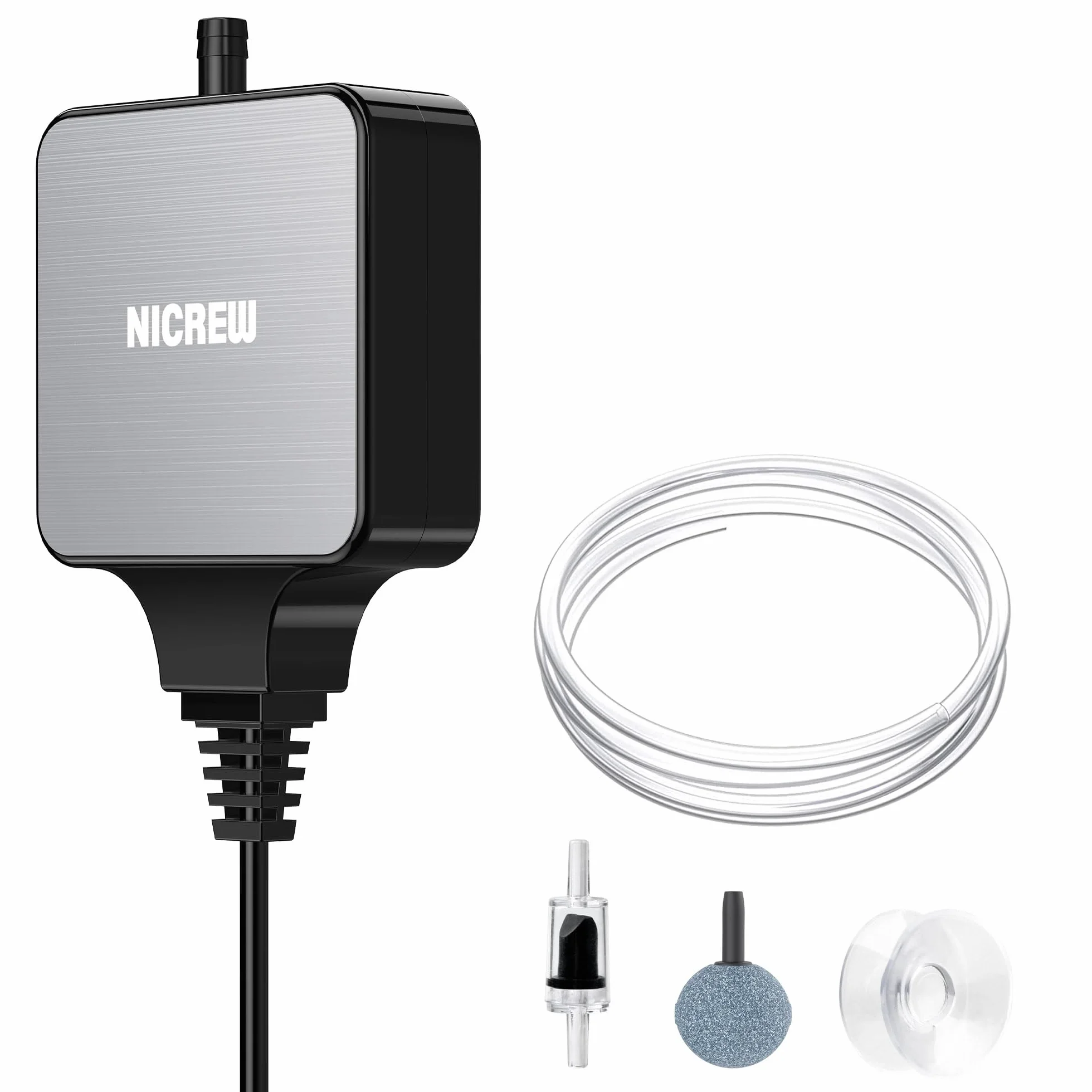 NICREW Oxigenador Acuario Ultra-Silencioso＜33 dB, Nano Bomba de Aire Silenciosa hasta 40 L, Accesorios para Nano Acuario, 18 L/H, 1,5 W