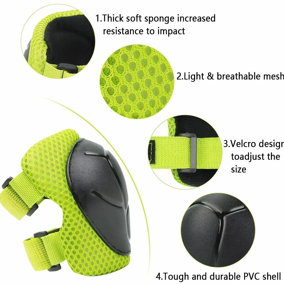 Protecciones Patines Niña Set Rodilleras Coderas Muñequeras Patinaje Monopatín Bicicleta Verde M