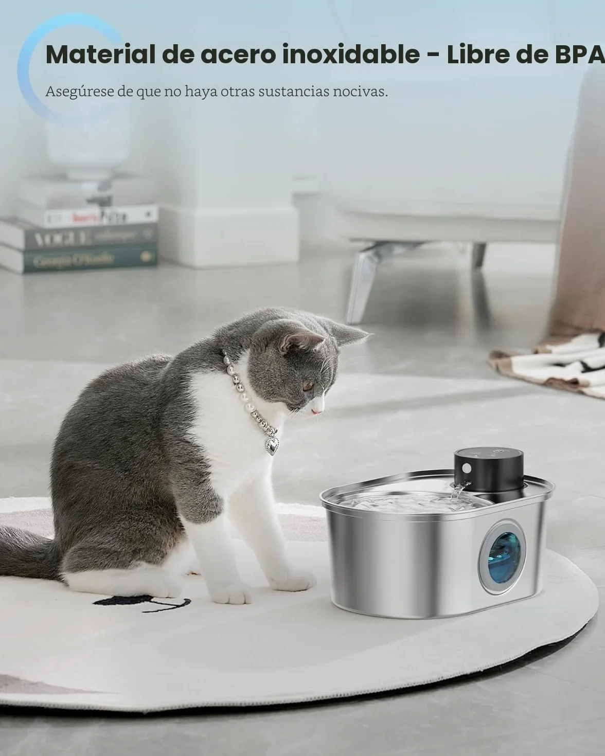 Fuente de Agua Inalámbrica para Gatos: Fuente de Acero Inoxidable para Mascotas, Dispensador Automático de Agua Inalámbrico para Interiores, Botella de Metal para Beber, Cuenco de Agua Recargable