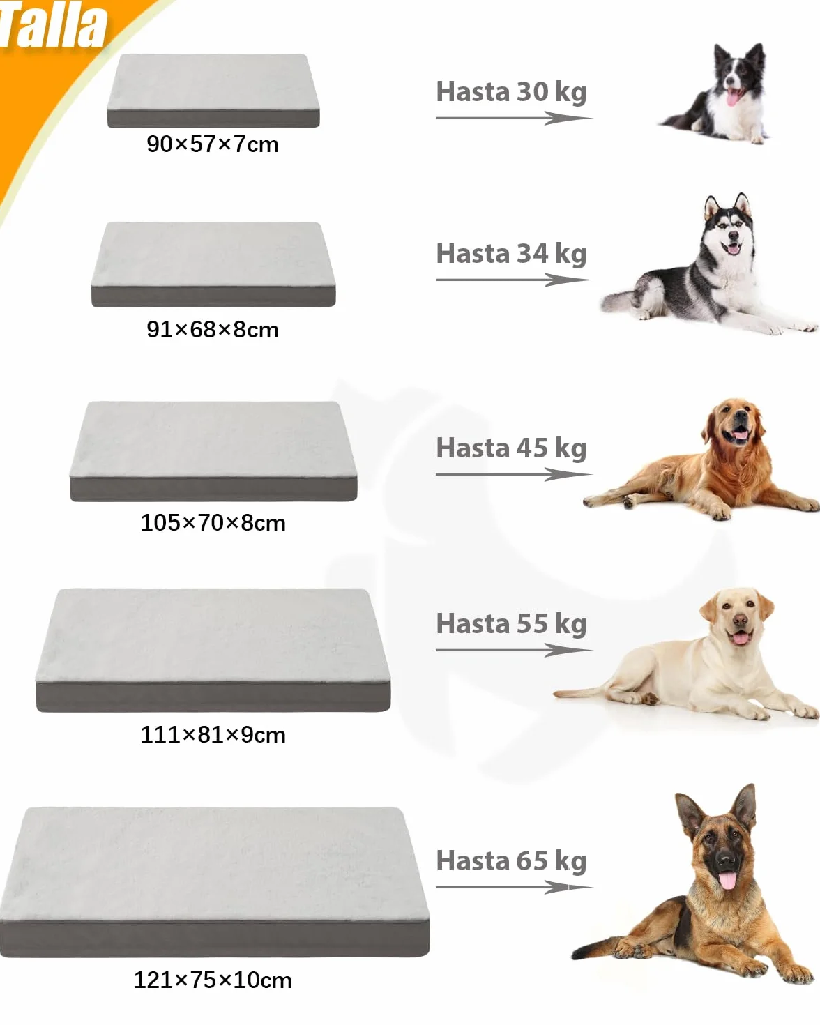 KSIIA Ortopédica Cama para Perros Grande y Medianos, 90x57cm Colchón Perro de Doble Cara, Colchoneta Perro Lavable, Cojín Mascota Desenfundable Impermeable, Dog Bed Gris