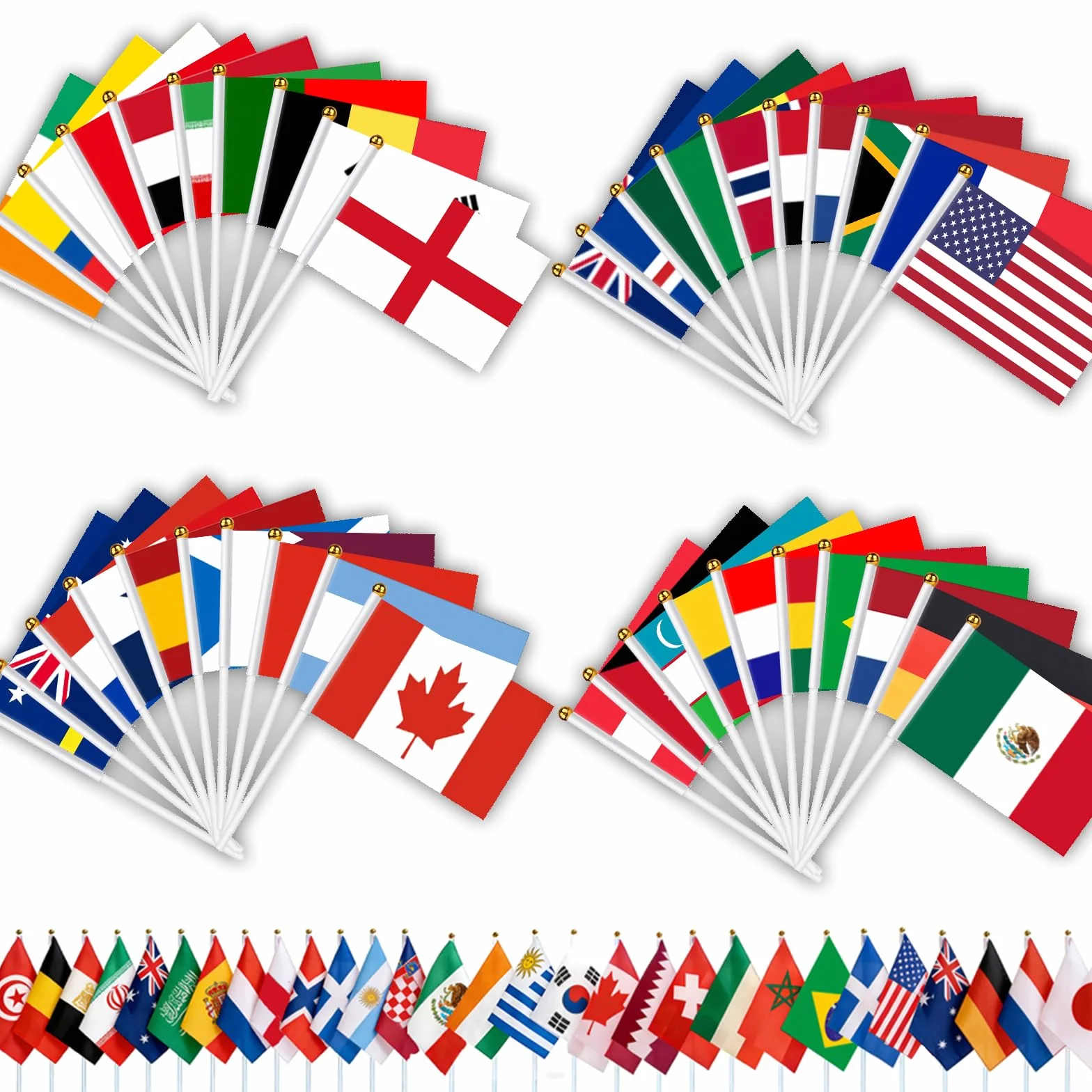 AhfuLife Bandera de Mano de Fútbol Copa del Mundo 48 Países 30cm Palo Doble Cara Decoración Desfile Fiesta