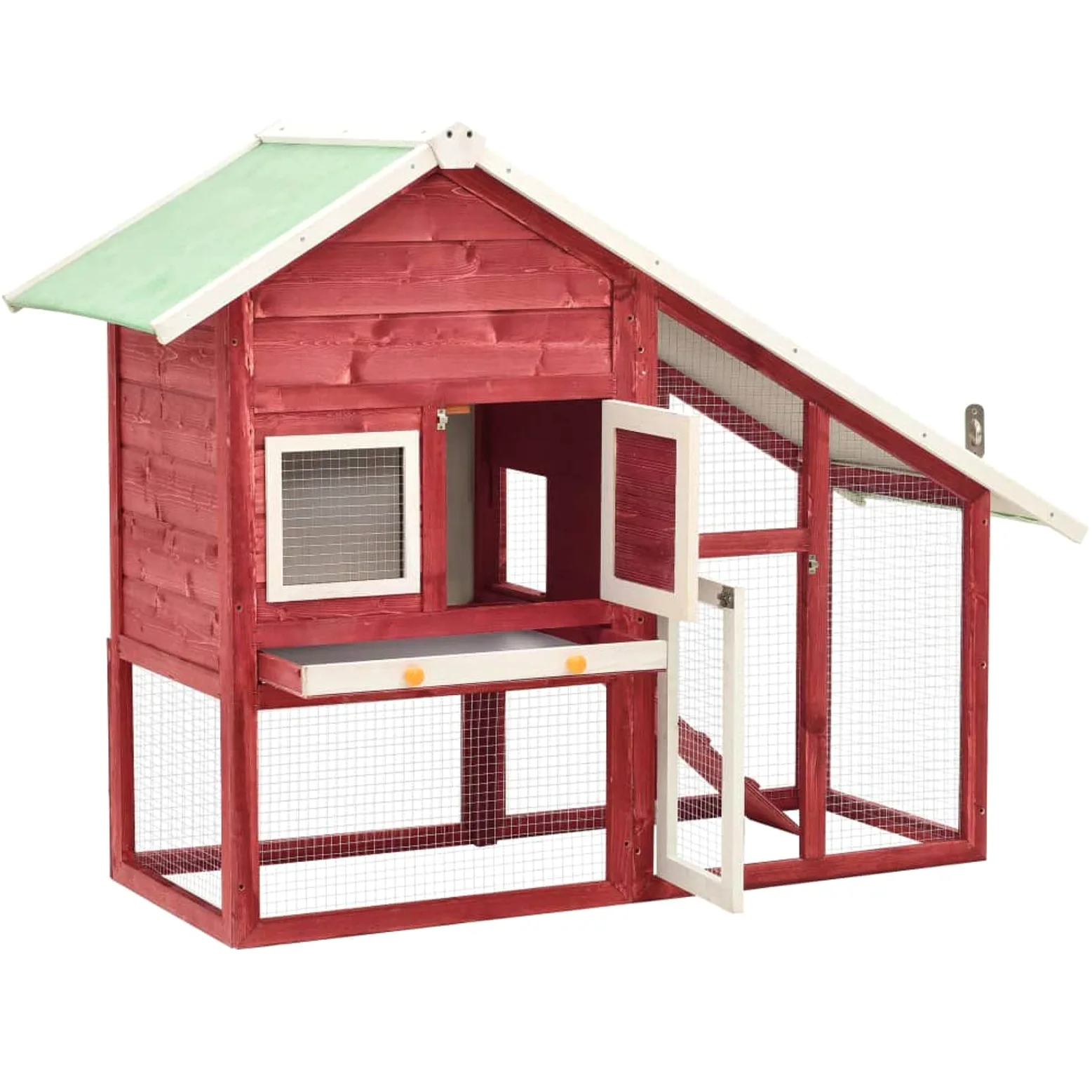 Conejera de Madera Maciza de Abeto Rojo y Blanco Casa para Conejos Esquinero Conejo 140x63x120 cm