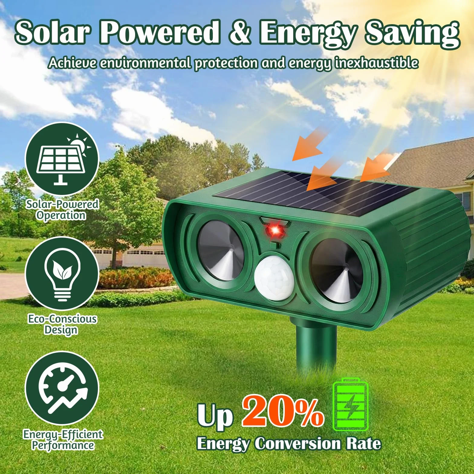 Repelente Gatos, Repelente Ultrasónico Energía Solar Repelene de Animales al Aire Libre Impermeable Ahuyentador para Gatos Aullentador de Animales para Gatos Martas Mapaches Perros