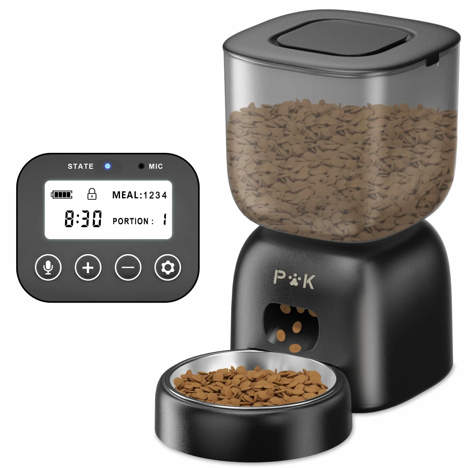 PUPPY KITTY Cady Comedero Automático Gato, 3L Dispensador Comida Gatos con Grabación de Voz 10S, Duración de la Batería hasta 180 Días, 1 a 5 Comidas