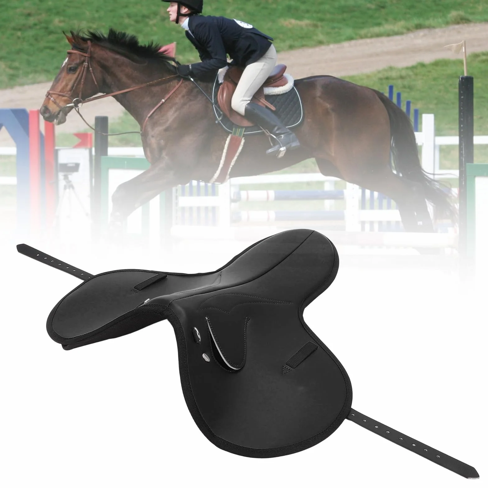 ASHATA Almohadilla de Microfibra Negra para Silla de Montar, Cómoda y Antideslizante para Montar a Caballo
