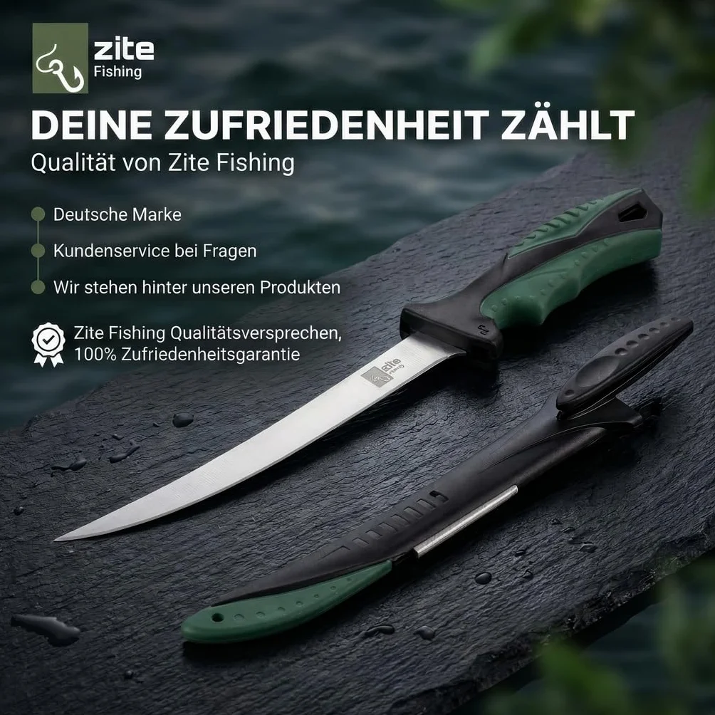 Zite Cuchillo para filetear Fishing 20 cm Hoja Afilada Mango Goma Antideslizante Funda Plástico