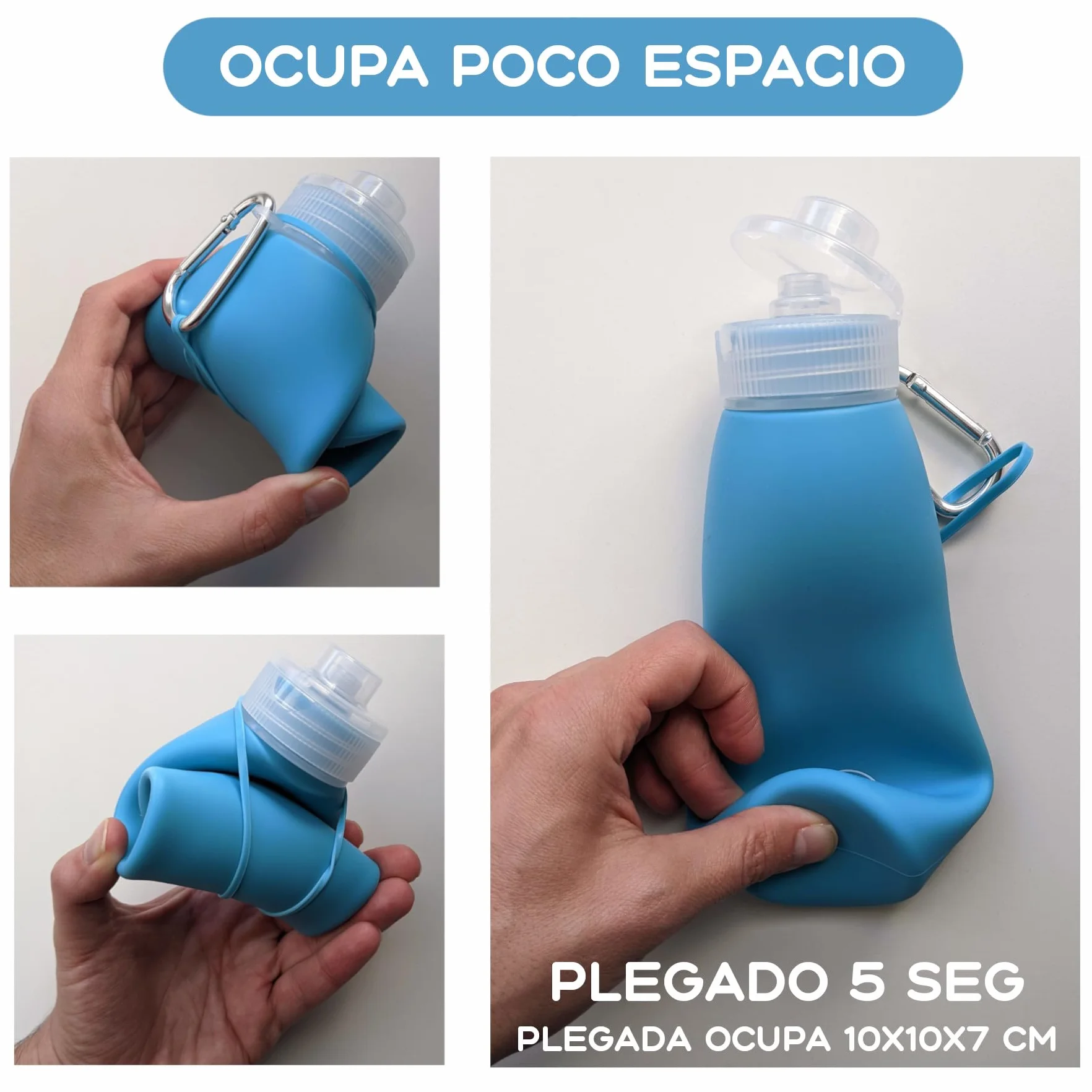Botella Pipi Perros Silicona 450 ml, Color Azul. Botella Pipi Perros Calle, Plegable y Portátil Antigoteo, Resistente, Chorro a Presión. con Mosquetón y Goma Elástica. (Azul 450 ml)