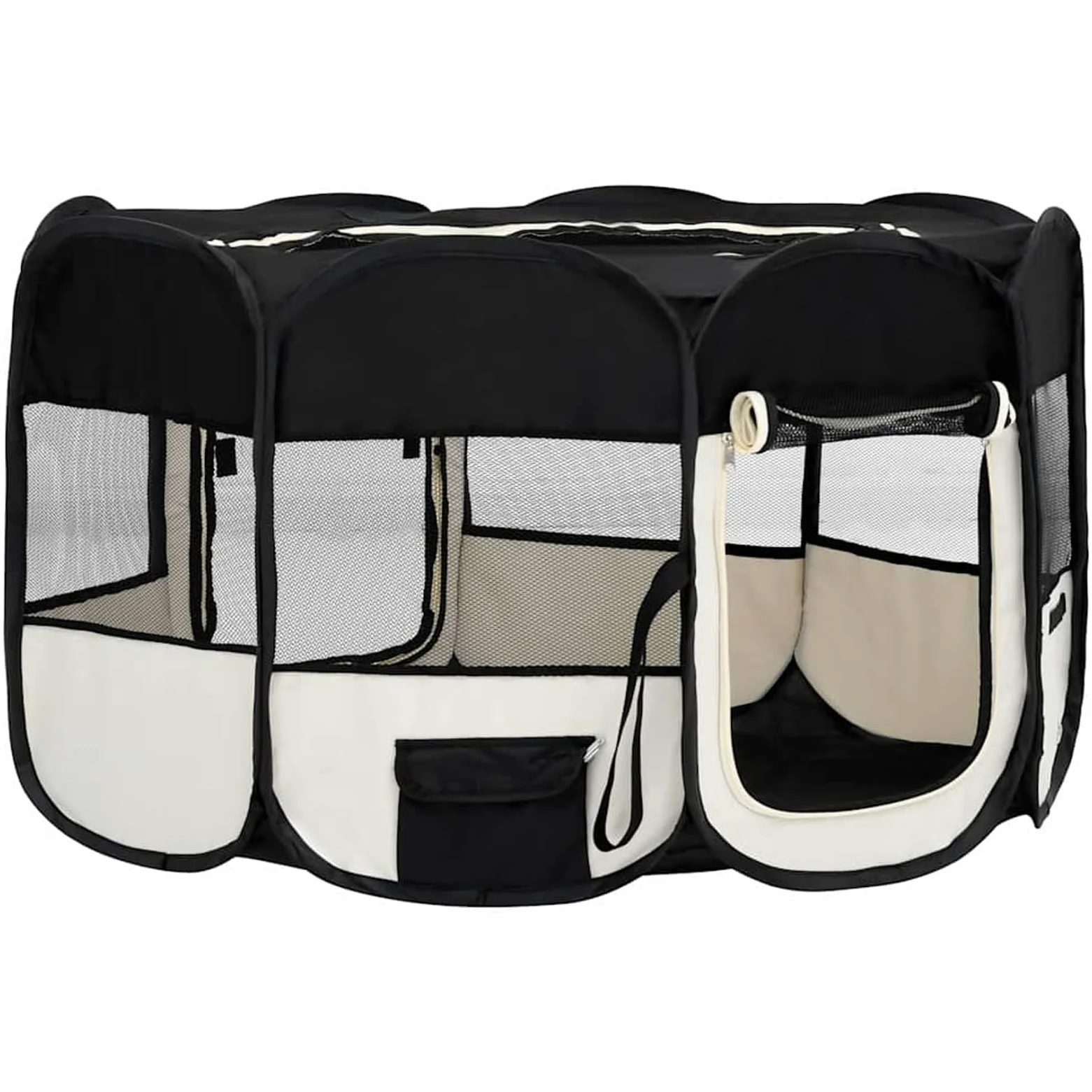 Fasba Parque Plegable para Perros - Entrenamiento y Juegos, 145x145x61 cm, Negro y Crema, Poliéster y Acero, Incluye Bolsa de Transporte Modelo FCLRZJ-171008ES