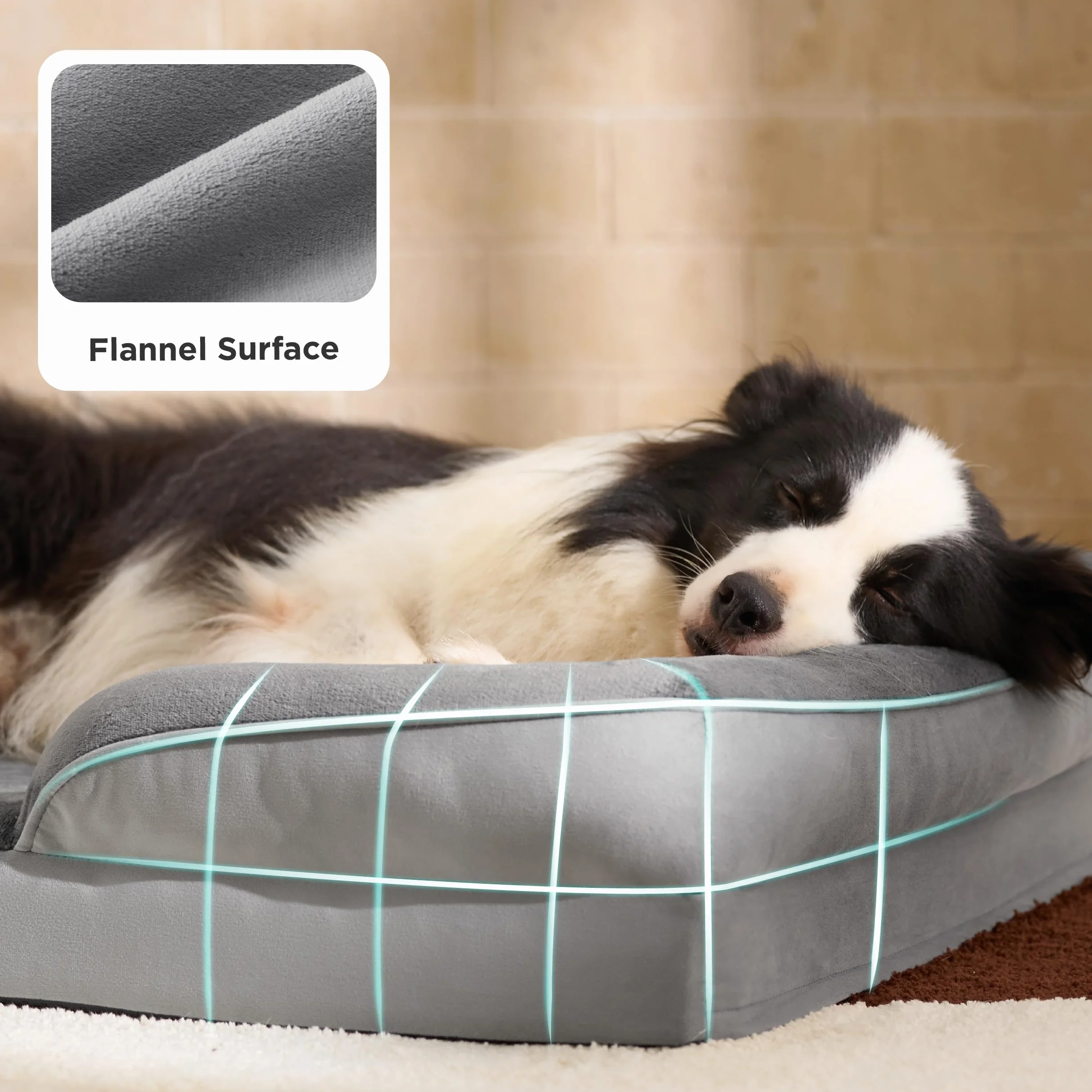 Bedsure Sofá Perro Ortopédica Grande - Cama Perro Desenfundable y Lavable, Colchon Perro con Forro Impermeable y Espuma Viscoelastica, Gris, L