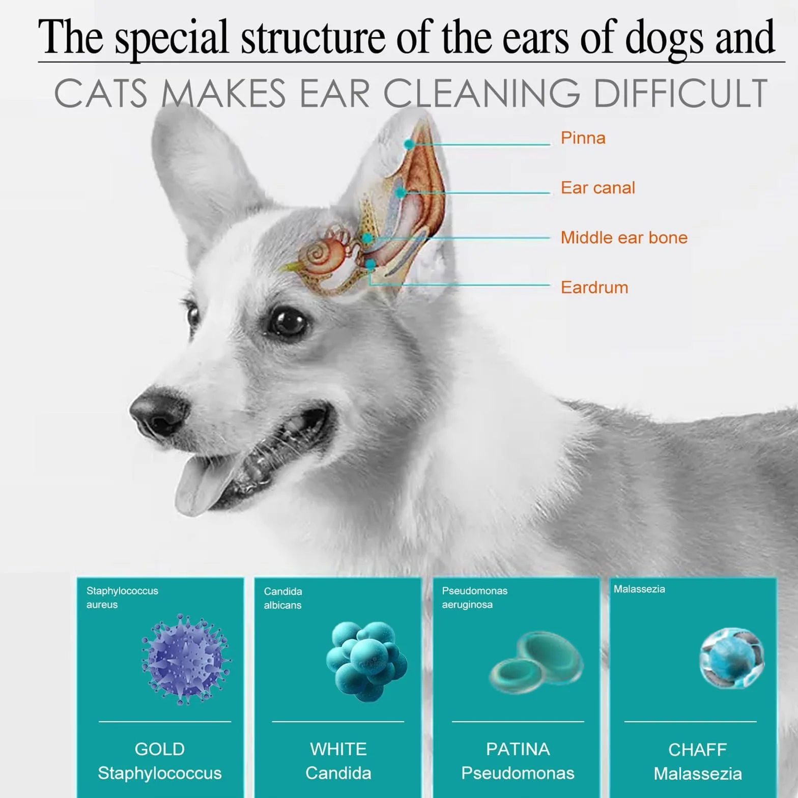Limpiador de Orejas para Perros Y Gatos, Gotas para Los Oídos para Una Limpieza Suave Y Cuidado, Alivia El Picor Y Los Malos Olores, para Unas Orejas Limpias Y Frescas