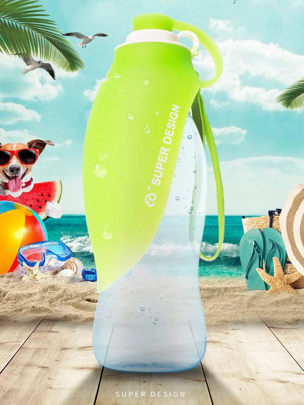 Botella de Agua portátil de Viaje para Perros, Tapa Plegable como Cuenco, Botella de Silicona, Exterior, 580 ml (Azul)