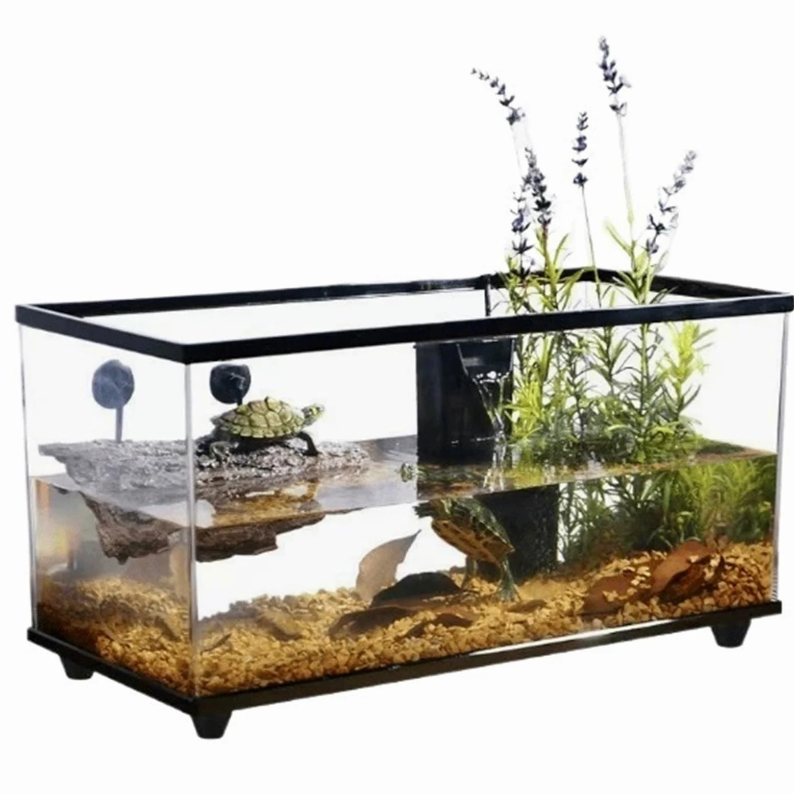 Tanque de Reptiles Caja de alimentación casera for Tortugas con separación en seco y húmedo Plataforma Secado al Sol Fácil Montaje