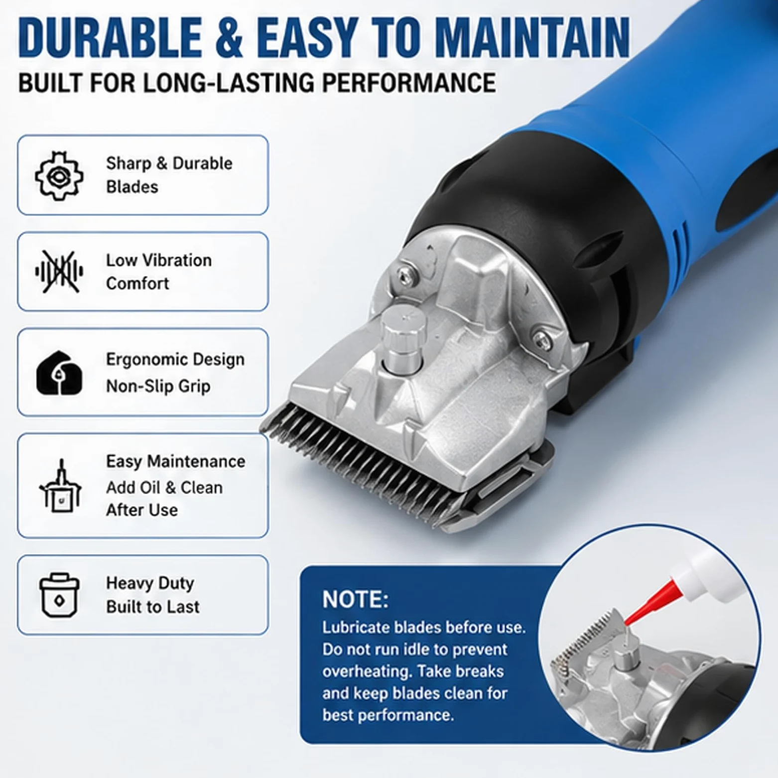 Cortapelos eléctricos profesionales para caballos, tijeras equinas de baja vibración de 690 W, cortapelos ligero, 6 velocidades ajustables para abrigos de mascotas y ganado blue
