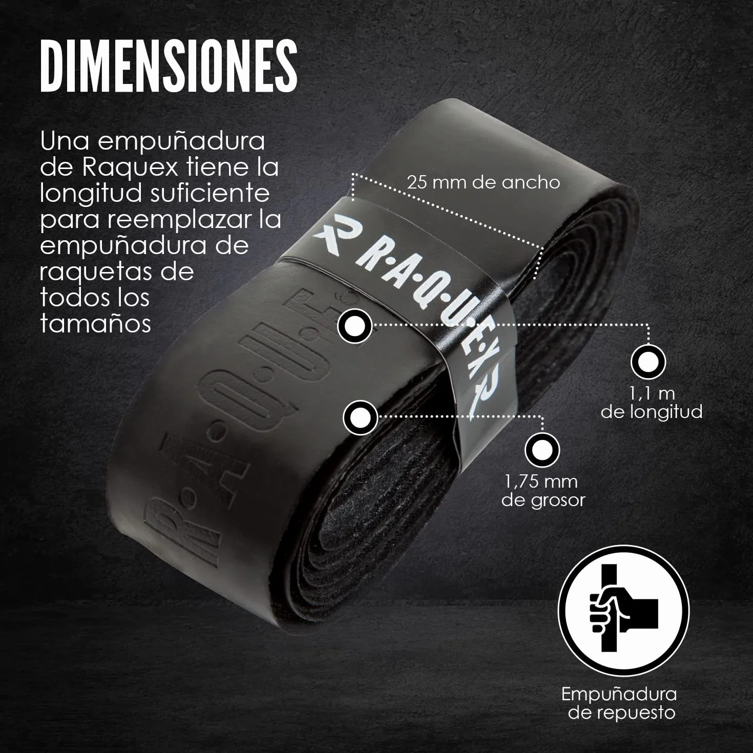 Raquex Grip Autoadhesiva para Raqueta: Pádel, Tenis, Bádminton, Squash - Pegajoso, Duradero, Absorbente, 14 Colores
