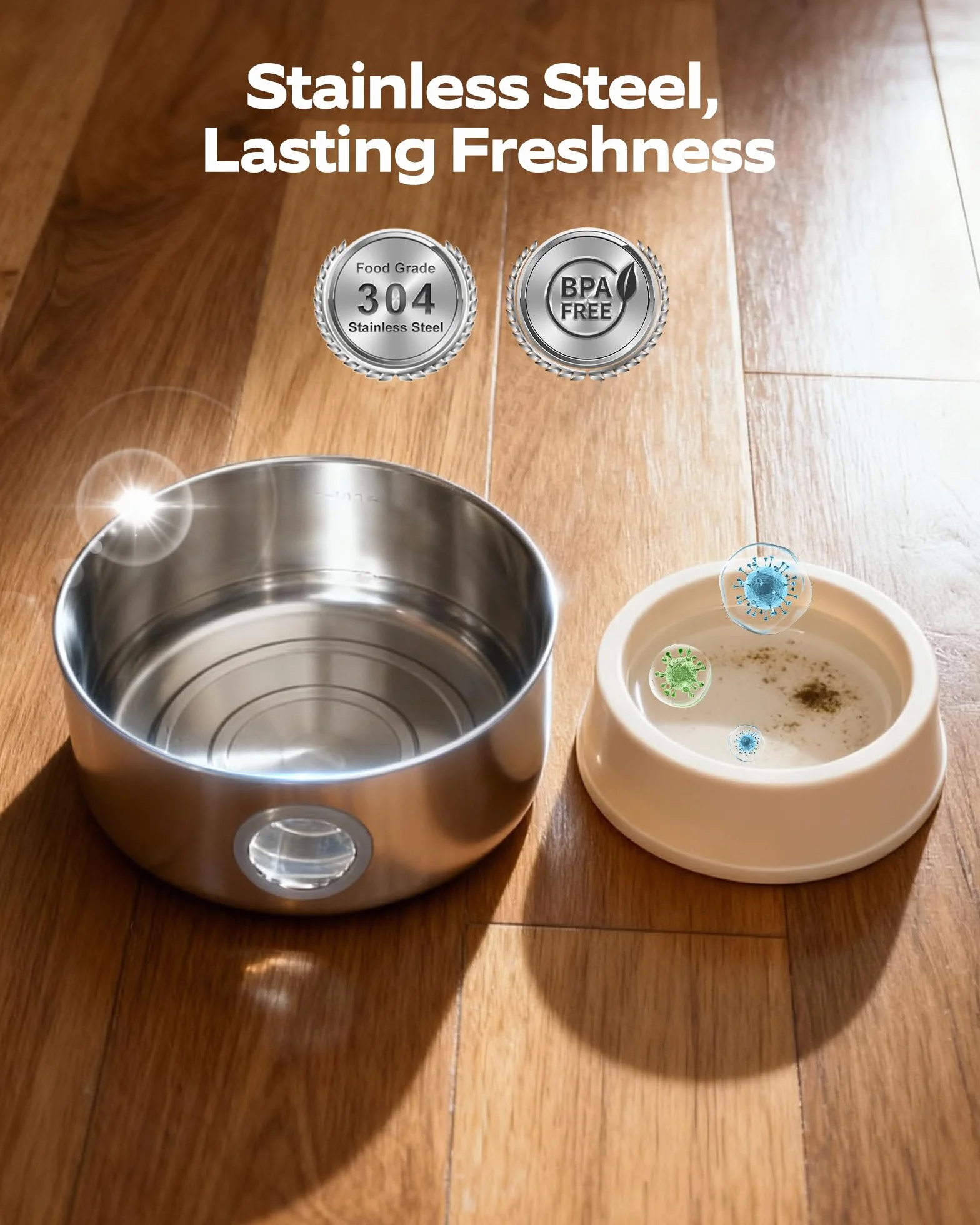Fuente para Gatos sin Cable: Bebedero Gatos Automatico Acero Inoxidable con Sensor de Movimiento - 2.6L Fuente de Agua para Gato Inalambrica con Bateria Recargable - Dispensador Agua Perros