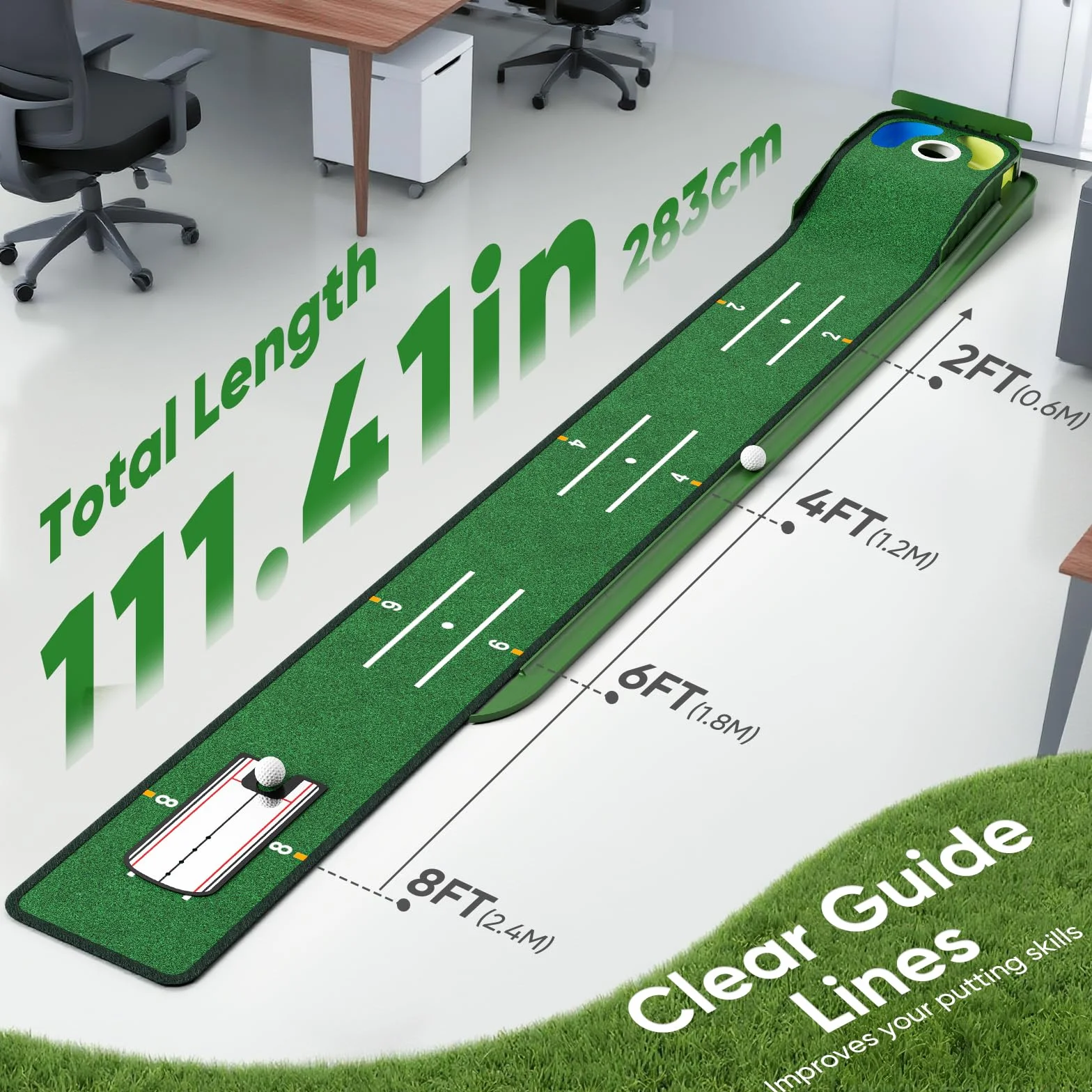 WildFun Golf Putting Green Mat with Putting Gates and Mirror for Home Office Practice