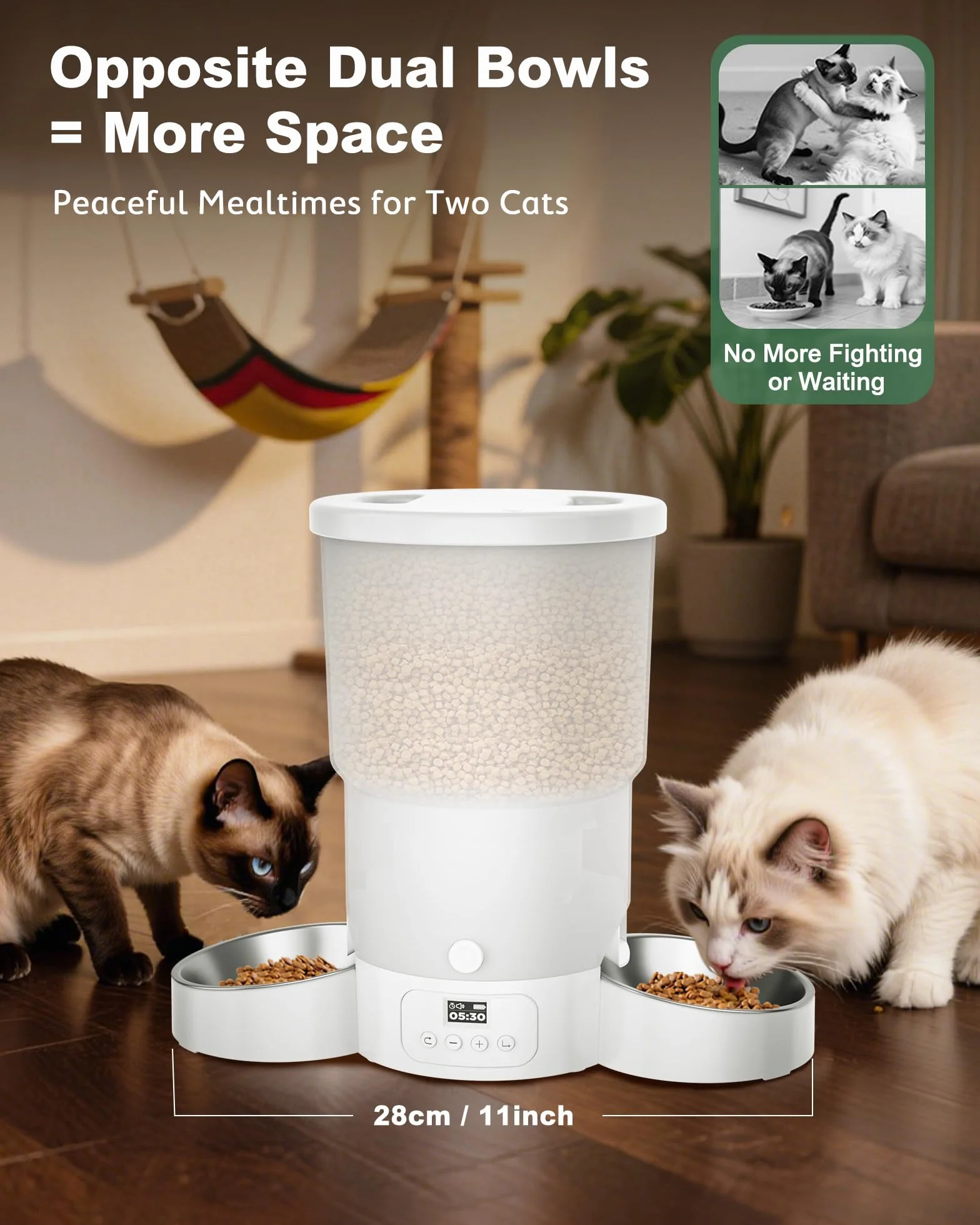 Gimars 5L Comedero Gato Automatico 2 Cuencos Inoxidables, Fácil De Configurar, Temporizador Programable 1-6 Comidas al Día Dispensador Comida Gatos y Perro en Diseño Sellado, Grabación Voz 10s