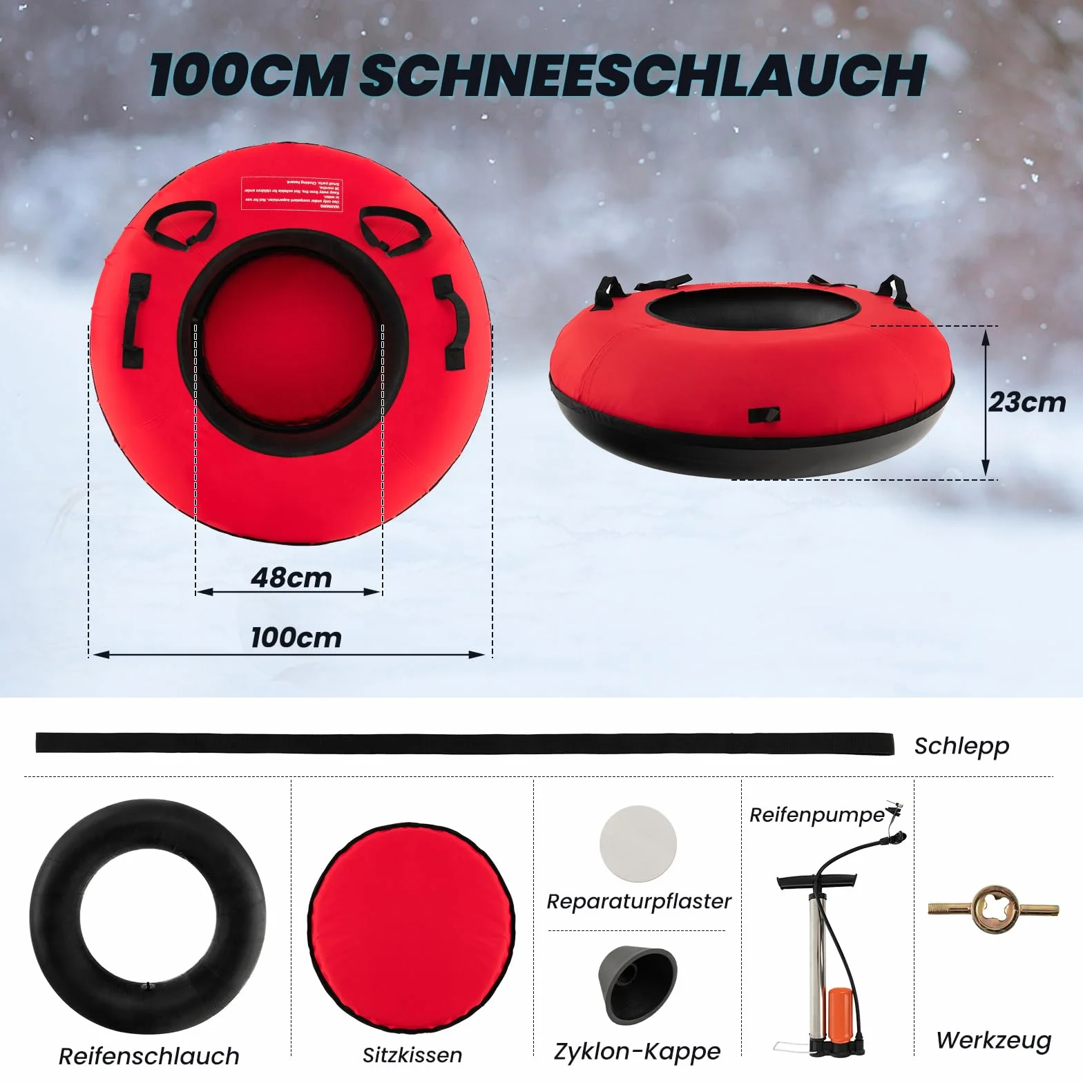 GOPLUS Trineo inflable 100 cm neumáticos de nieve con correa asiento acolchado tubo de nieve tela oxford 200 kg antideslizante para niños