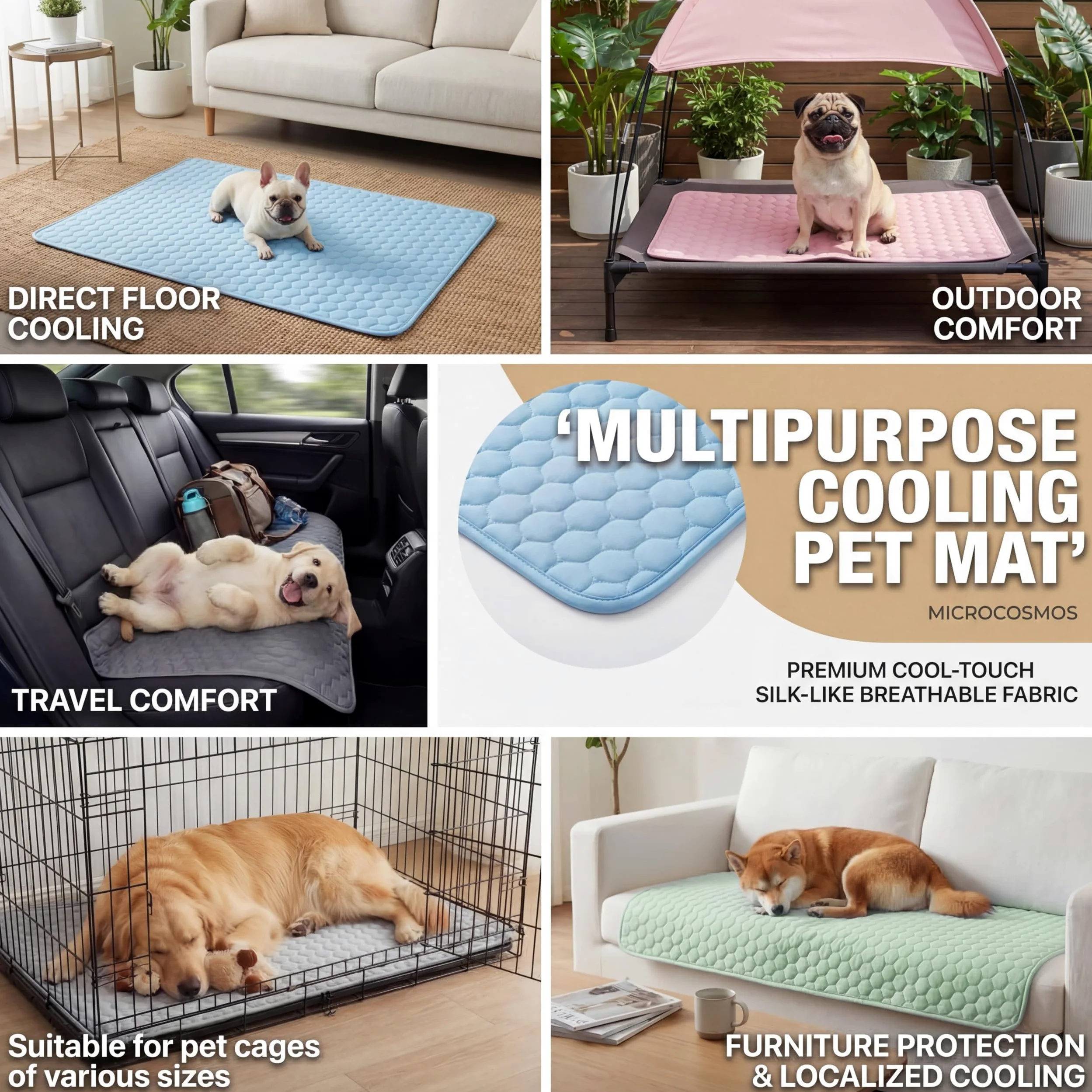 MICROCOSMOS Tapete refrescante de verano y almohadilla para dormir, parte superior de absorción de agua, materiales seguros, fácil de llevar, fácil de limpiar. Mantiene la refrigeración para mascotas