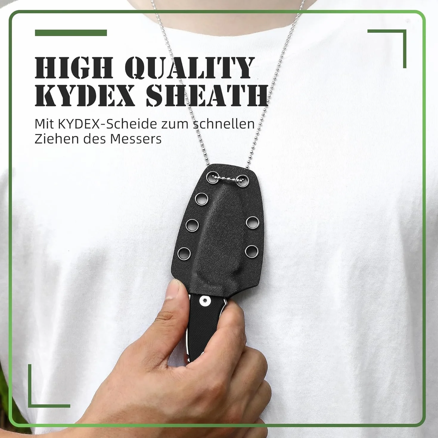 Omesio Cuchillo de cuello D2 acero 5.45 pulgadas con funda y collar
