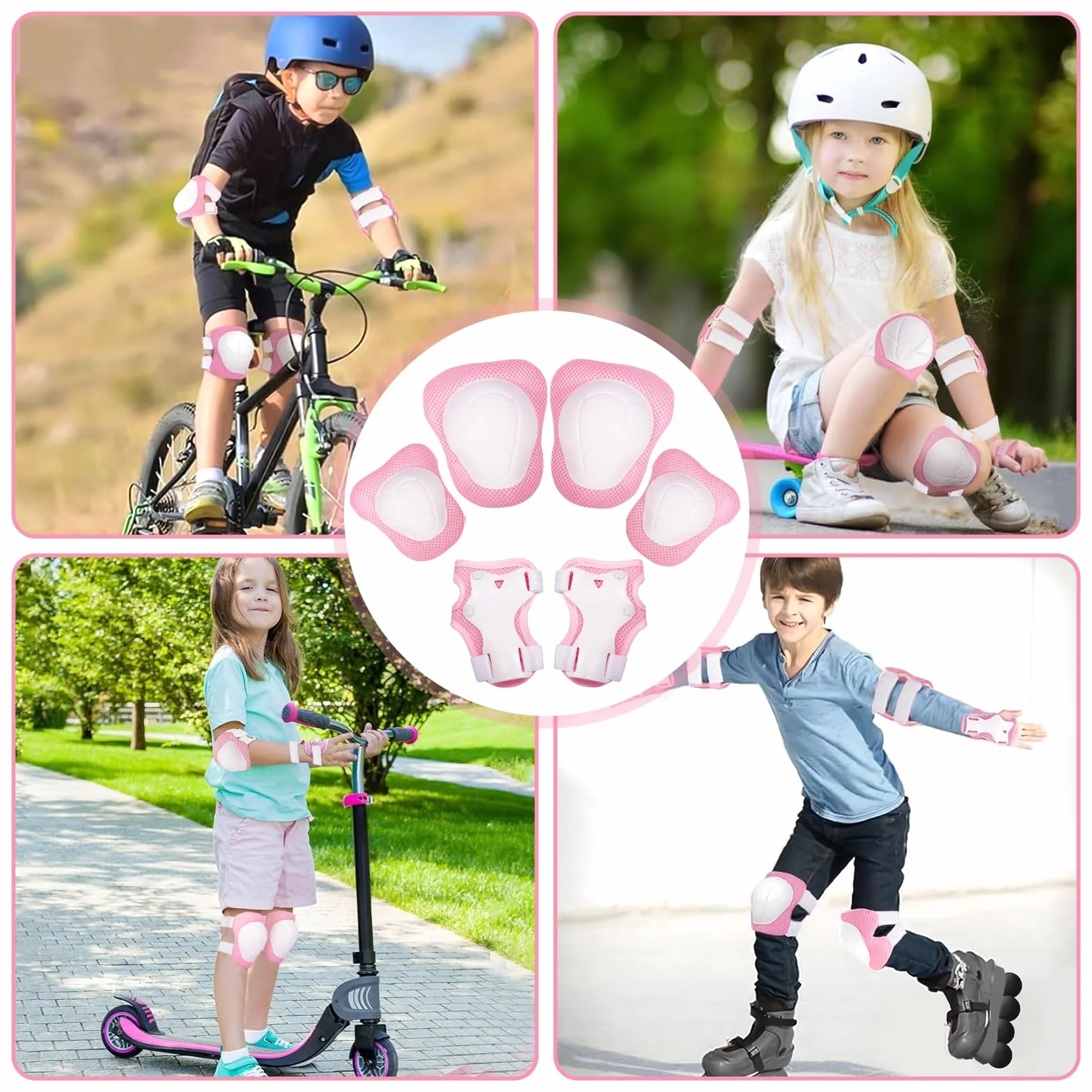 Juego de Protecciones Patines Infantil con Rodilleras Coderas Muñequeras Ajustables para Patinaje Ciclismo Skate