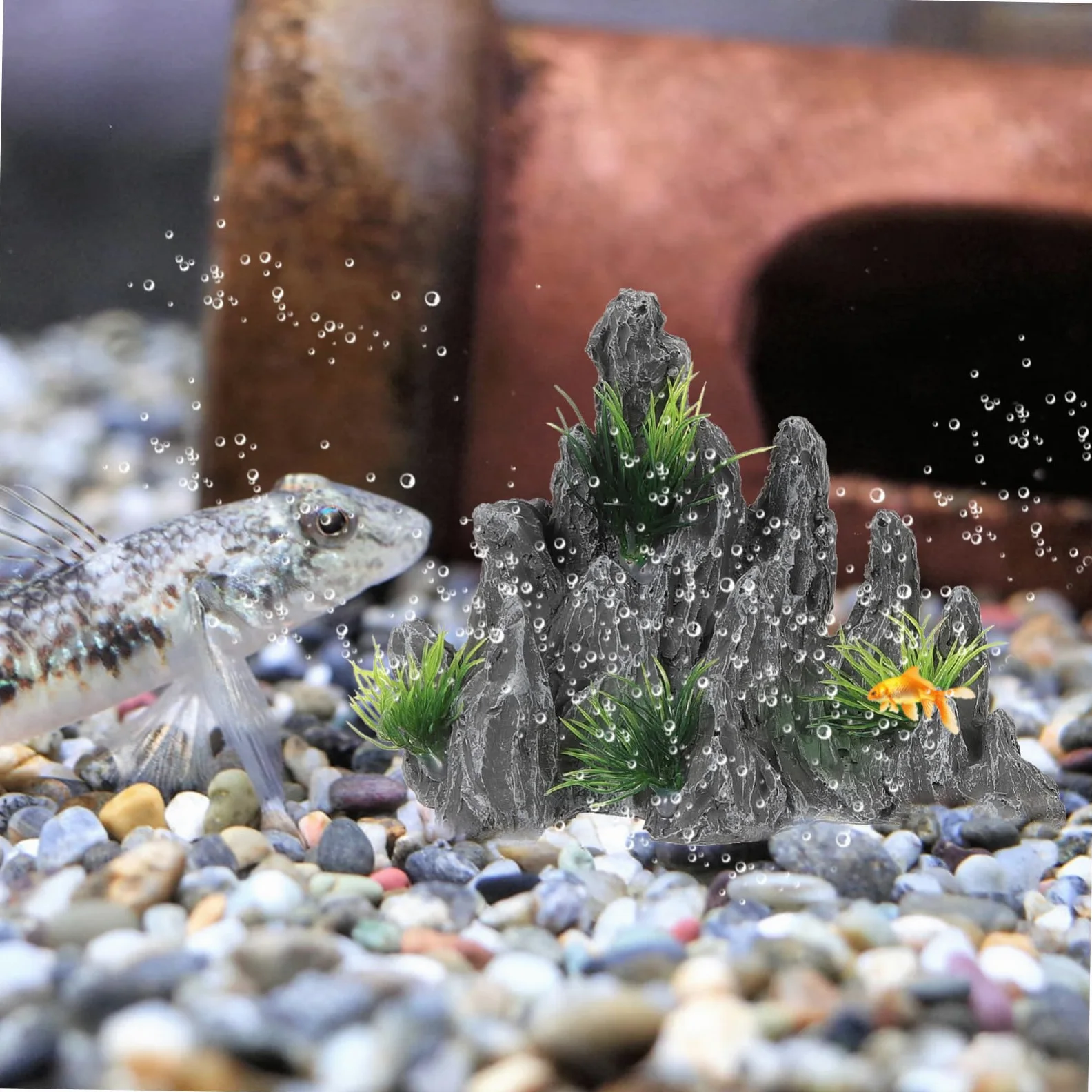 OUNONA Decoración del Paisaje del Acuario Decoración De Acuario De Peces Decoraciones De Peceras Acuarios Estatua De Rocalla Pecera Rocalla Resina 2 Piezas X 4