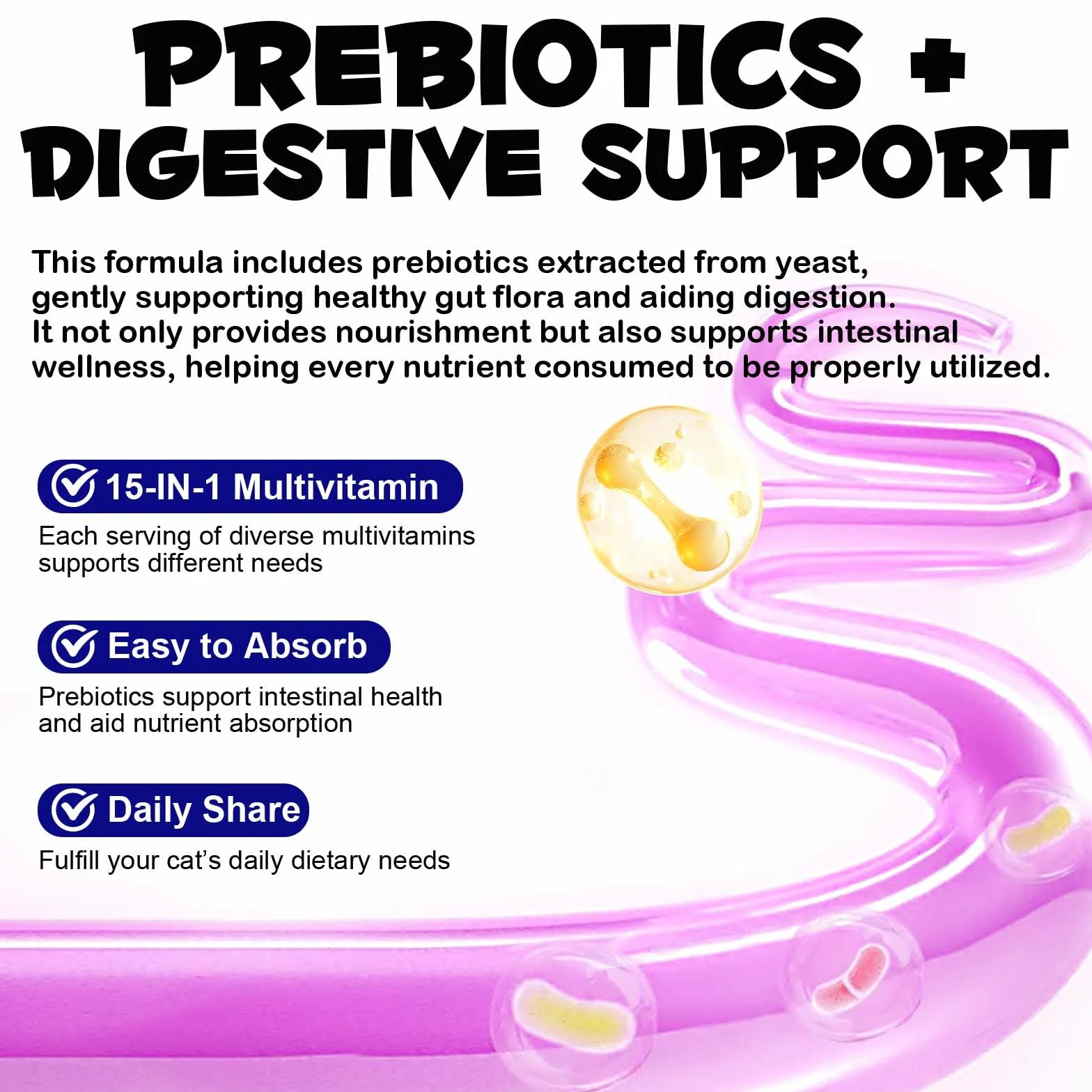 Vitaminas Esenciales Diarias para Gatos - Snacks Masticables Multivitamínicos 15 en 1 con Taurina, Ácidos Grasos Omega, Prebióticos y Mejillón de Labio Verde para Apoyo Inmunológico, Digestivo y Artic