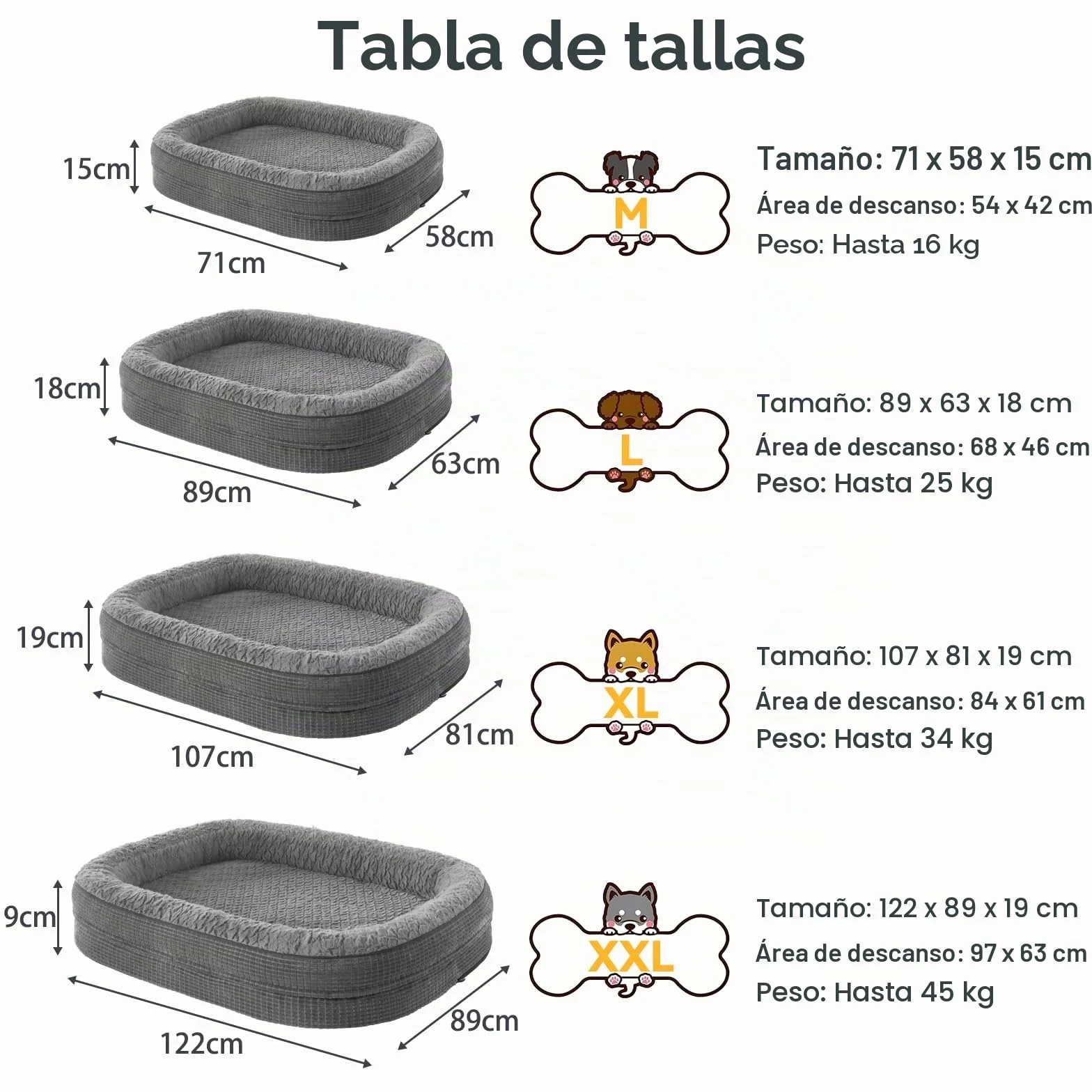 Pawk Cama Perro Medianos Sofá Perro Ortopedica Desmontable y Lavable, Colchon Perro con Forro Impermeable y Espuma Viscoelastica,89x63x18cm, Gris