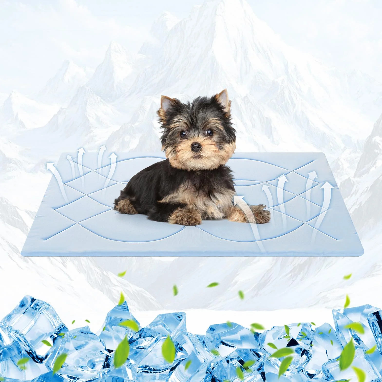 Alfombrilla Refrescante para Perro, 91×58cm (M), Q-MAX>0,4, Alfombrilla Autorrefrigerante para Perro de Doble Cara Reversible (Fresca y Cálida) para Mascotas Verano, Sin Gel, Azul + Gris