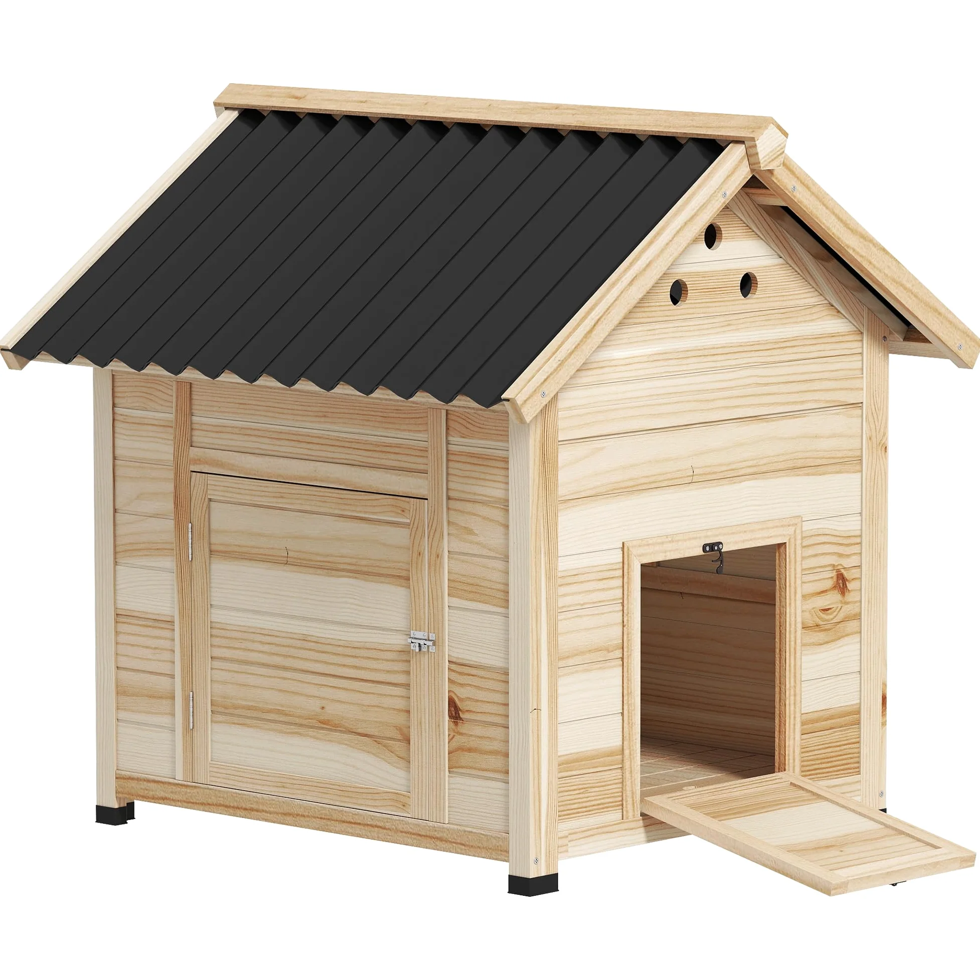 PawHut - Caseta para patos de madera, techo impermeable, 78 x 90 x 92 cm, madera natural | Para Patos y Gansos, Ventilación, Base Desmontable, Puerta Lateral, Gallinero