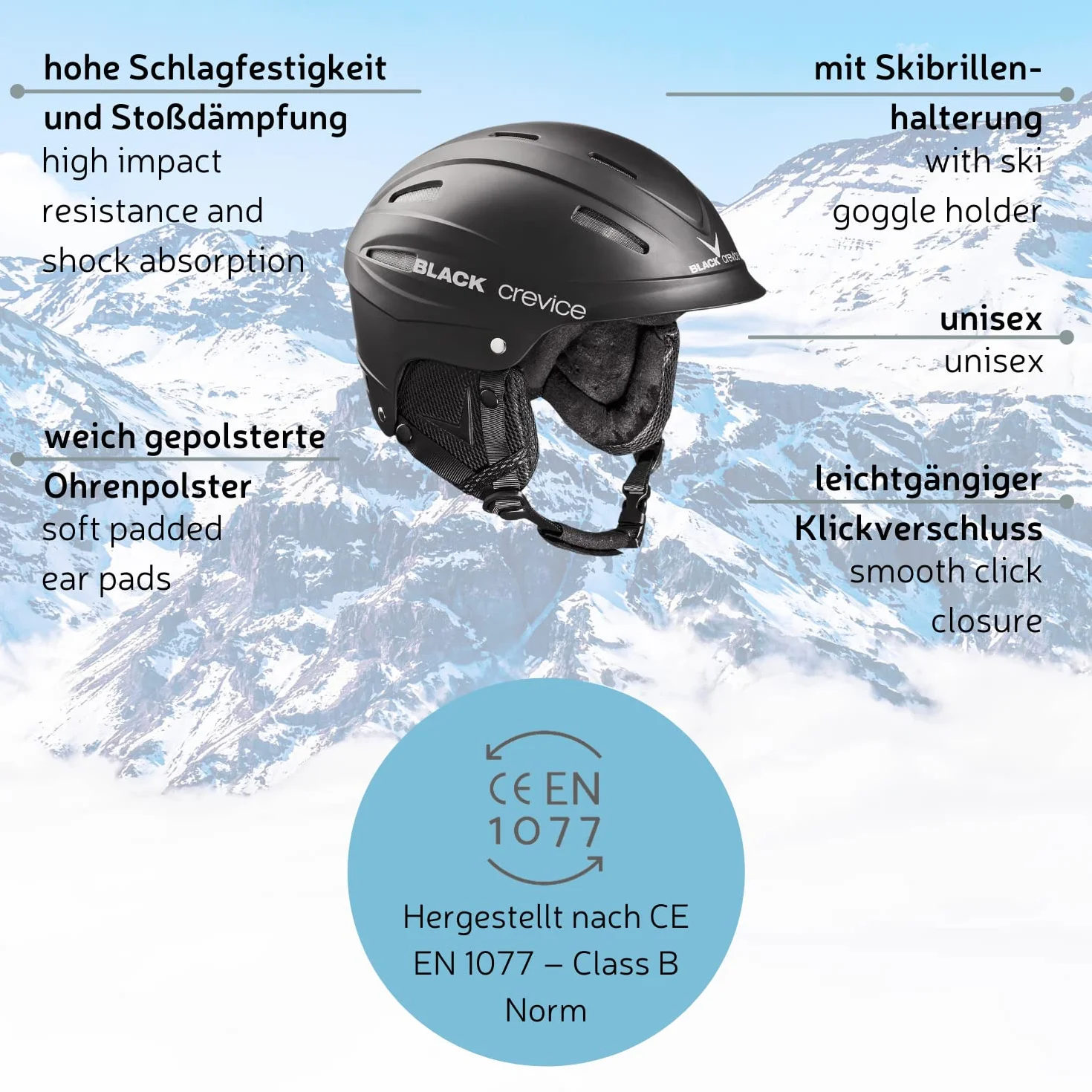 BLACK CREVICE Ischgl Casco de esquí Prueba de Golpes Transpirable Tamaño Ajustable