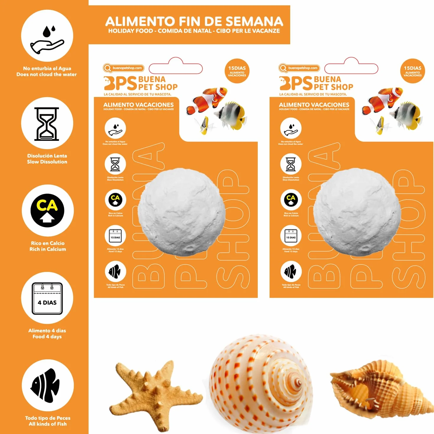 BPS 4 Piezas Alimento de Peces para Fin de Semana para 15 Días para Todos Tipos de Peces de Acuario Bloque de Comida BPS-4125 * 4