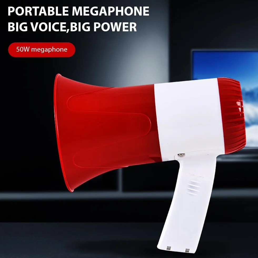 Megáfono Altavoz Potencia 50 W Portátil Voz Sirena Alarma USB TF BT Amplificador