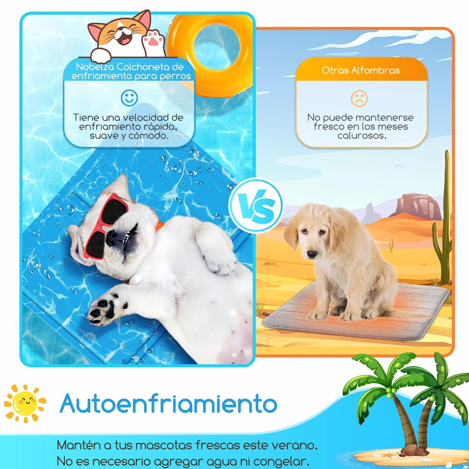 Nobleza - Alfombrilla refrescante para Mascotas Grandes. Auto refrigerante No tóxico. Ideal para para Perros, Gatos en Verano. 65 * 50 cm, Color Azul M