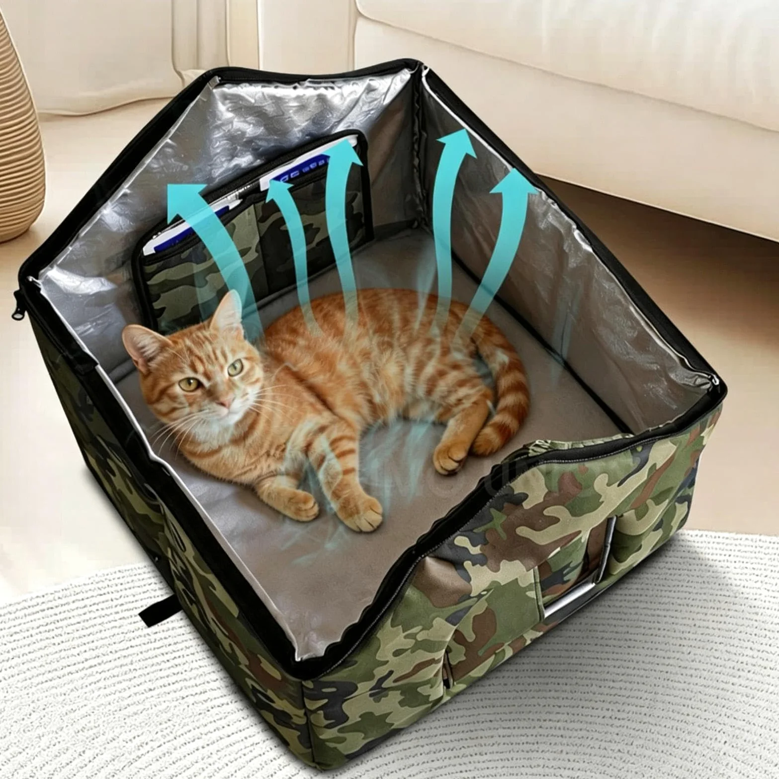 Casa para Gatos con Aire Acondicionado Plegable de 3 Capas con Bolsas Frías | Casa de Mascotas con Aire Acondicionado Para Cachorros, Perros, , Dormitorio, Salón, Patio Trasero, Jardín
