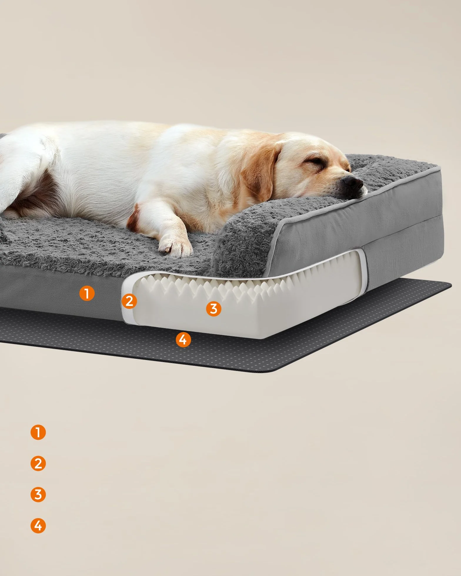 Feandrea Cama Perro Grande, Caseta para Mascotas, Ortopédica con Espuma Corrugada, Bordes Elevados Acolchados, Funda Extraíble Motivo Rosa Peluche, 122 x 89 x 18 cm, Gris Pizarra PGW254G02