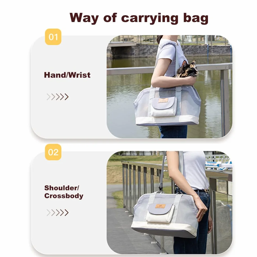 Bolsa portátil para gatos, transpirable, resistente al desgaste, bolsa de hombro portátil para perros pequeños y gatos, tela Oxford, antiarañazos, resistente a la suciedad, diseño de gran capacidad
