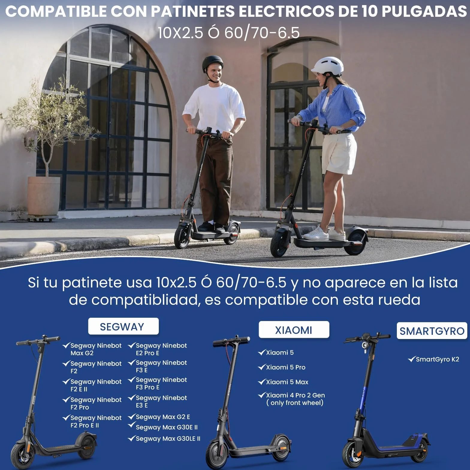 Ruedas Macizas 60/70-6.5 Neumatico 10 pulgadas 10x2.50 Rueda de Repuesto Antipinchazos para Patinete Eléctrico Segway Ninebot E3 E, Ninebot Max G30/G30D, Xiaomi 5/5 Max, Smartgyro K2 1Ud