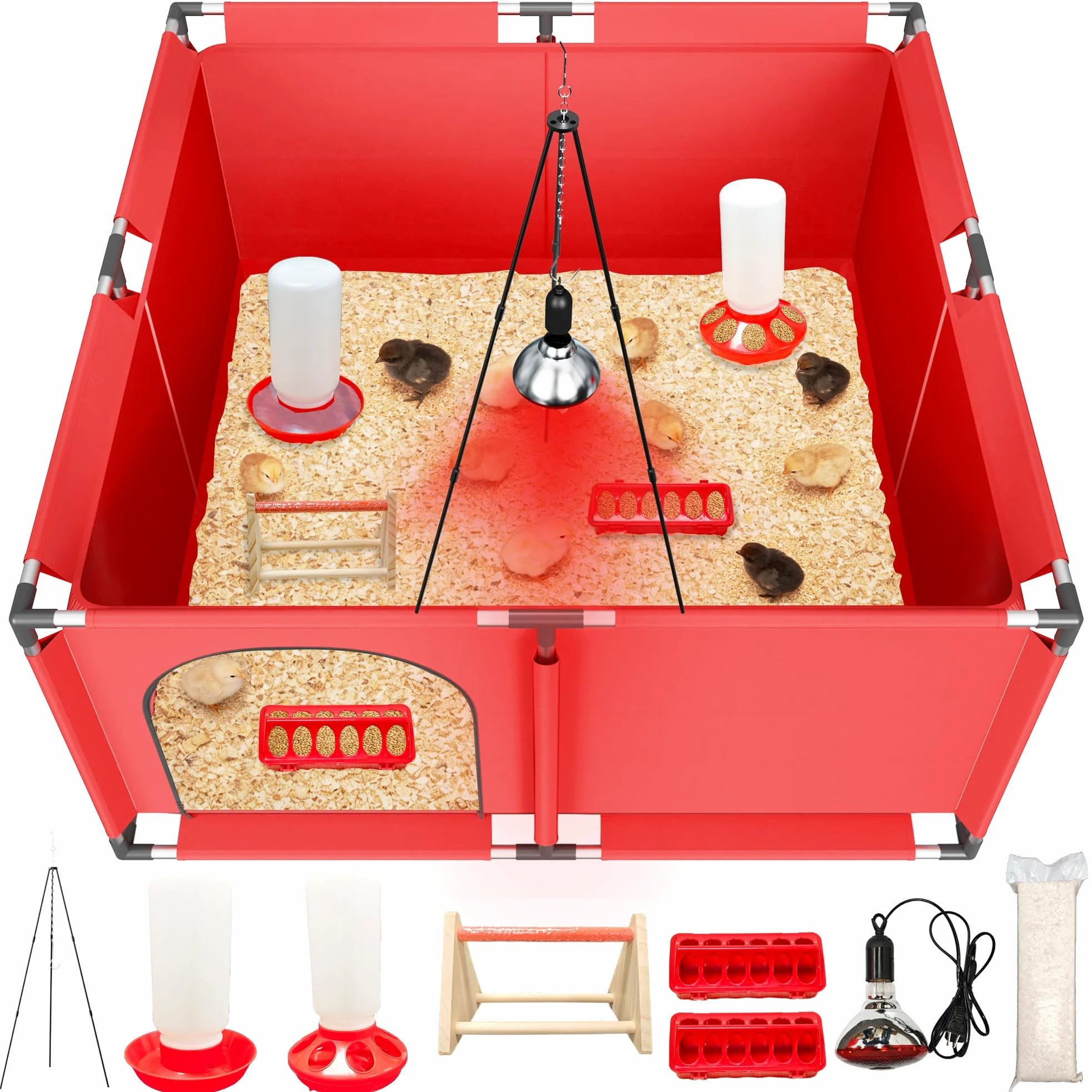 Caja de cría de pollitos para iniciación de pollos, incluye lámpara de calor de temporización, aserrín, comedero de pollitos y juego de bebedero, criador de aves de corral con lámpara de calor
