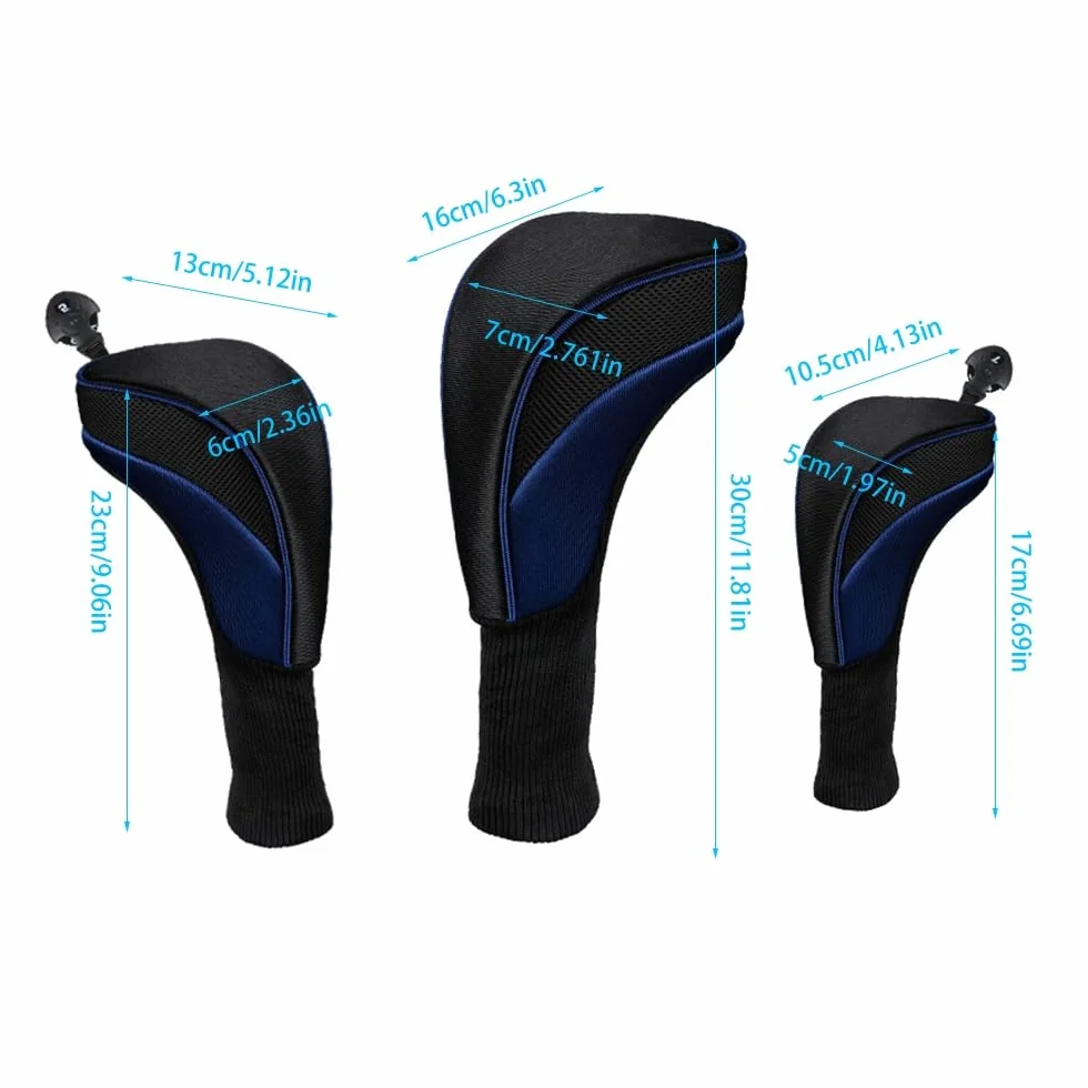 Fundas para cabeza de palos de golf, juego de 3 fundas de hierro con etiqueta intercambiable