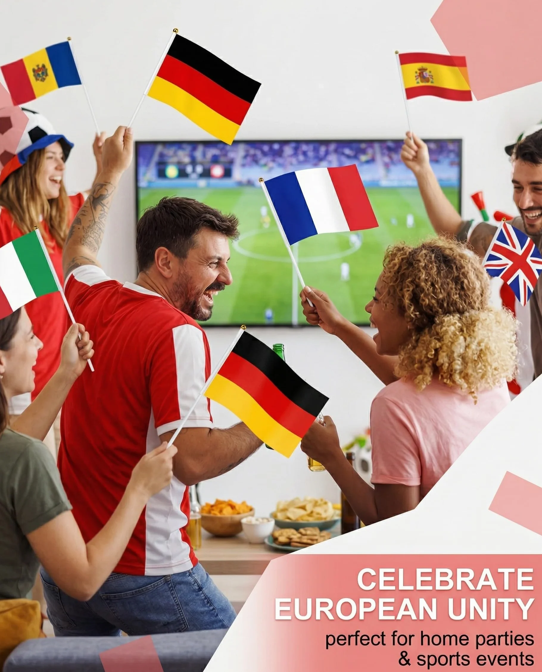 Banderas Países Europeos 24 Unidades Doble Cara con Palo para Mundial Eurocopa Fútbol Fiestas Decoración Eventos Deportivos
