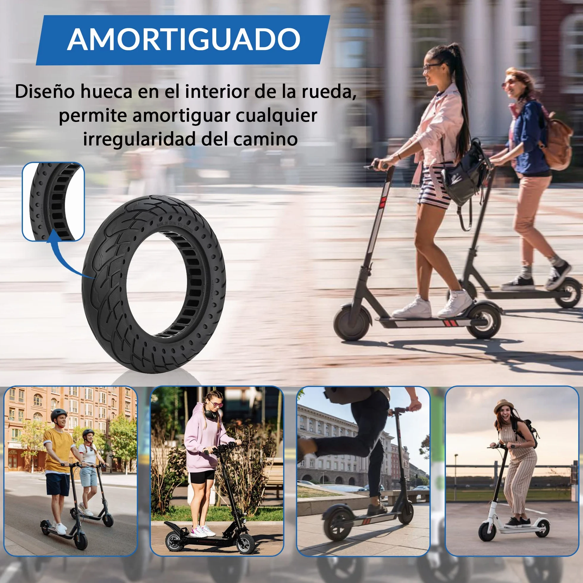 Ruedas Macizas 60/70-6.5 Neumatico 10 pulgadas 10x2.50 Rueda de Repuesto Antipinchazos para Patinete Eléctrico Segway Ninebot E3 E, Ninebot Max G30/G30D, Xiaomi 5/5 Max, Smartgyro K2 1Ud