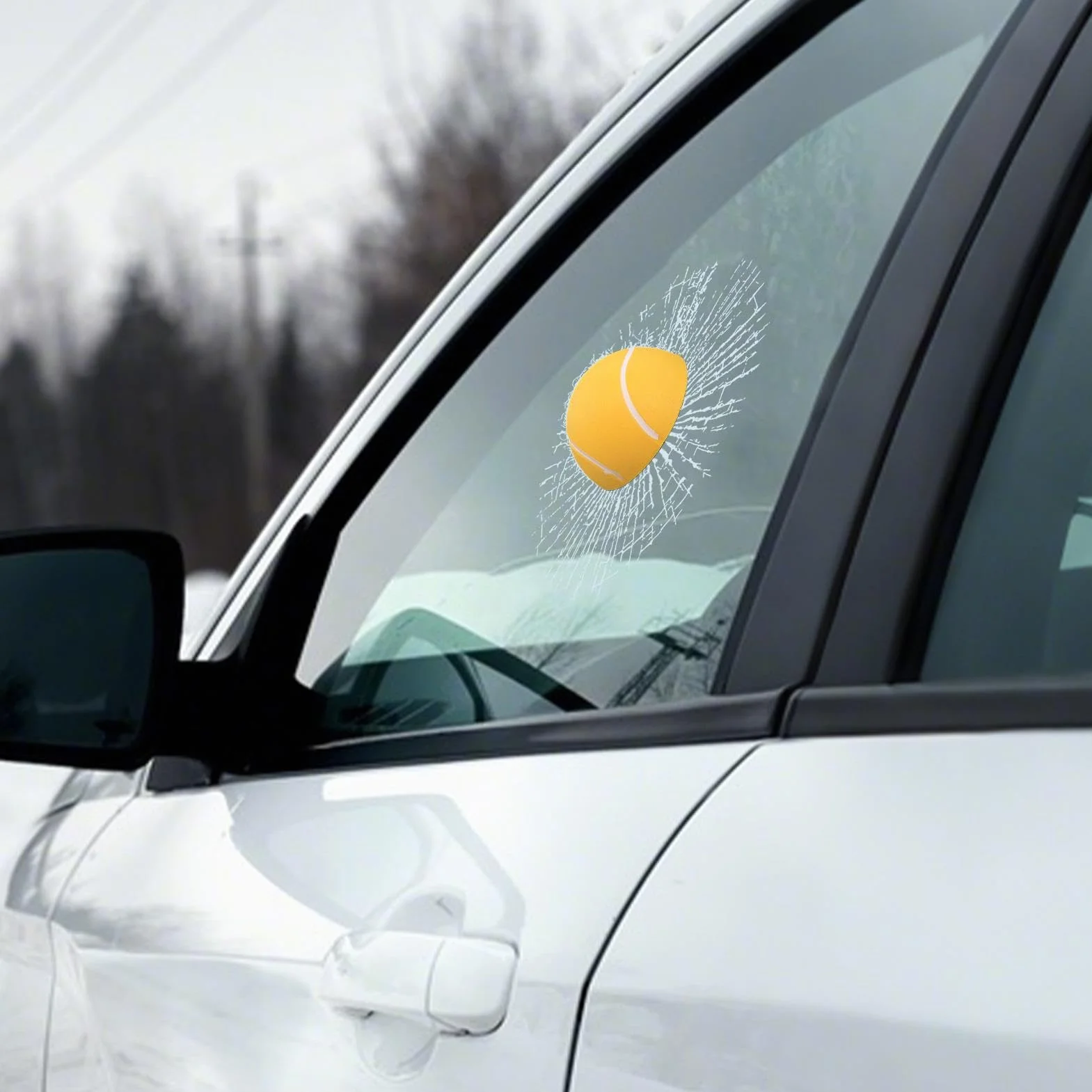 Calcomanías 3D de broma para vidrio de ventana, diseño de pelota de tenis, parabrisas trasero de coche, decorativas para el hogar