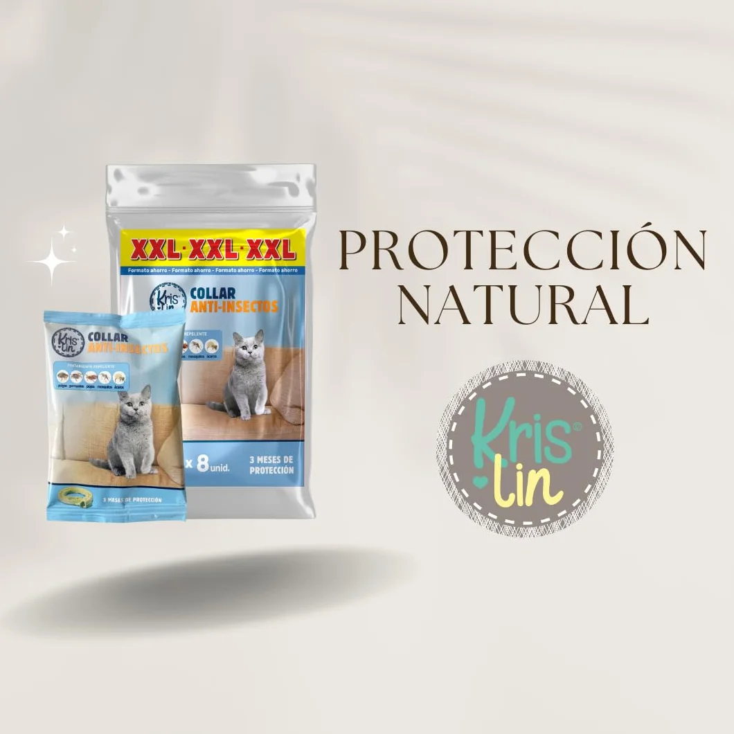Pack de 8 Collares antiparasitarios para Gatos con Margosa, geraniol y lavandino | Cítrico | Marrón | 30 cm