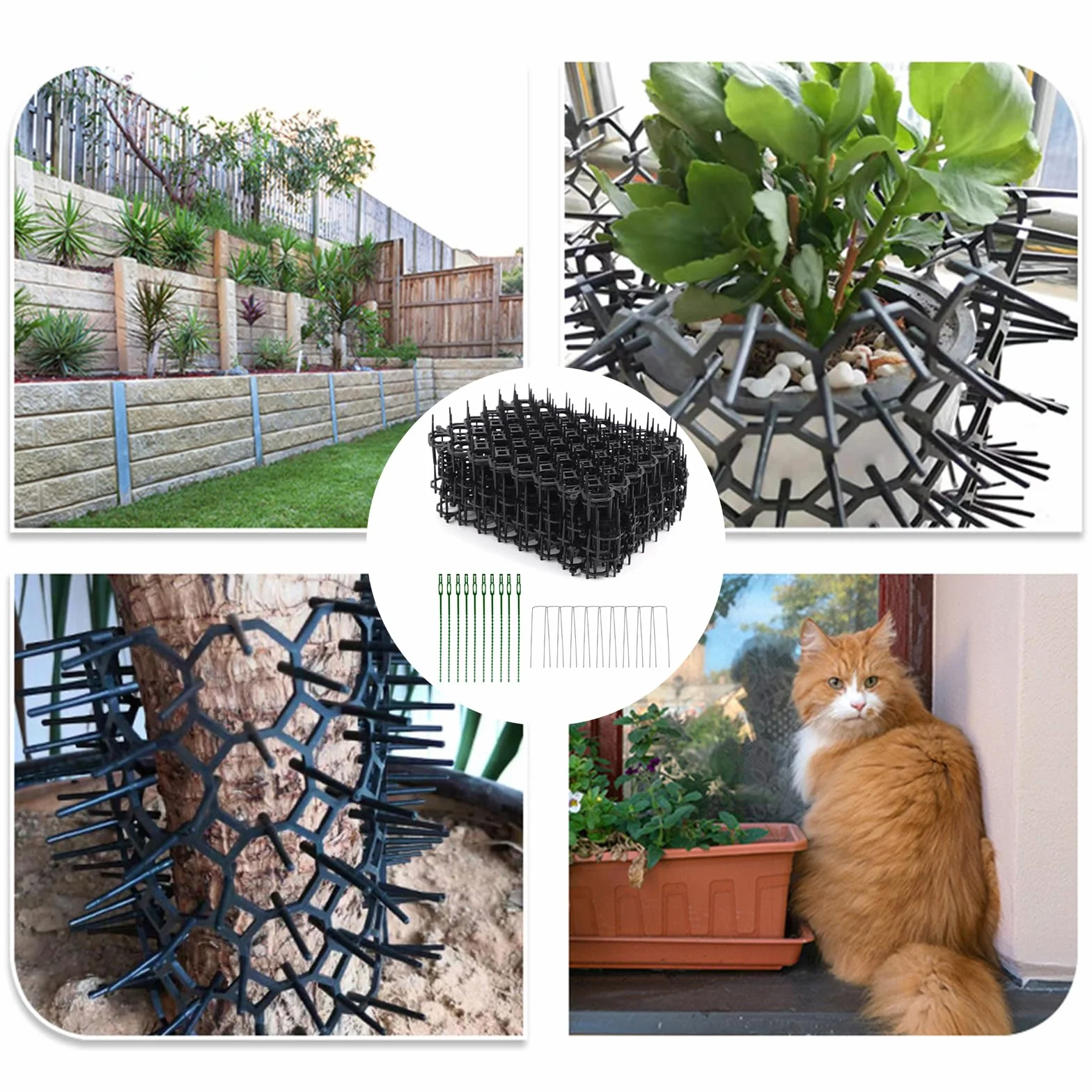8 Piezas Repelente para Jardin De Plástico,Alfombrilla Repelente para Gatos,Malla Ahuyentador con Pinchos,Pinchos Anti Gatos,con Clavos En Forma De U Y Bandas De Hueso De Pescado,20 * 15CM,Kiuiom