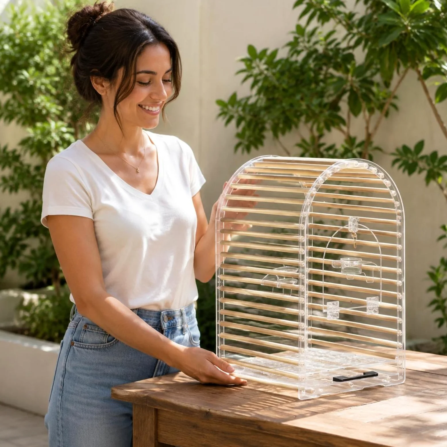 Jaula Acrílica Aves Ligera Jaula Acrílica Compacto Hábitat Animal para Transporte, Grande, Cúpula