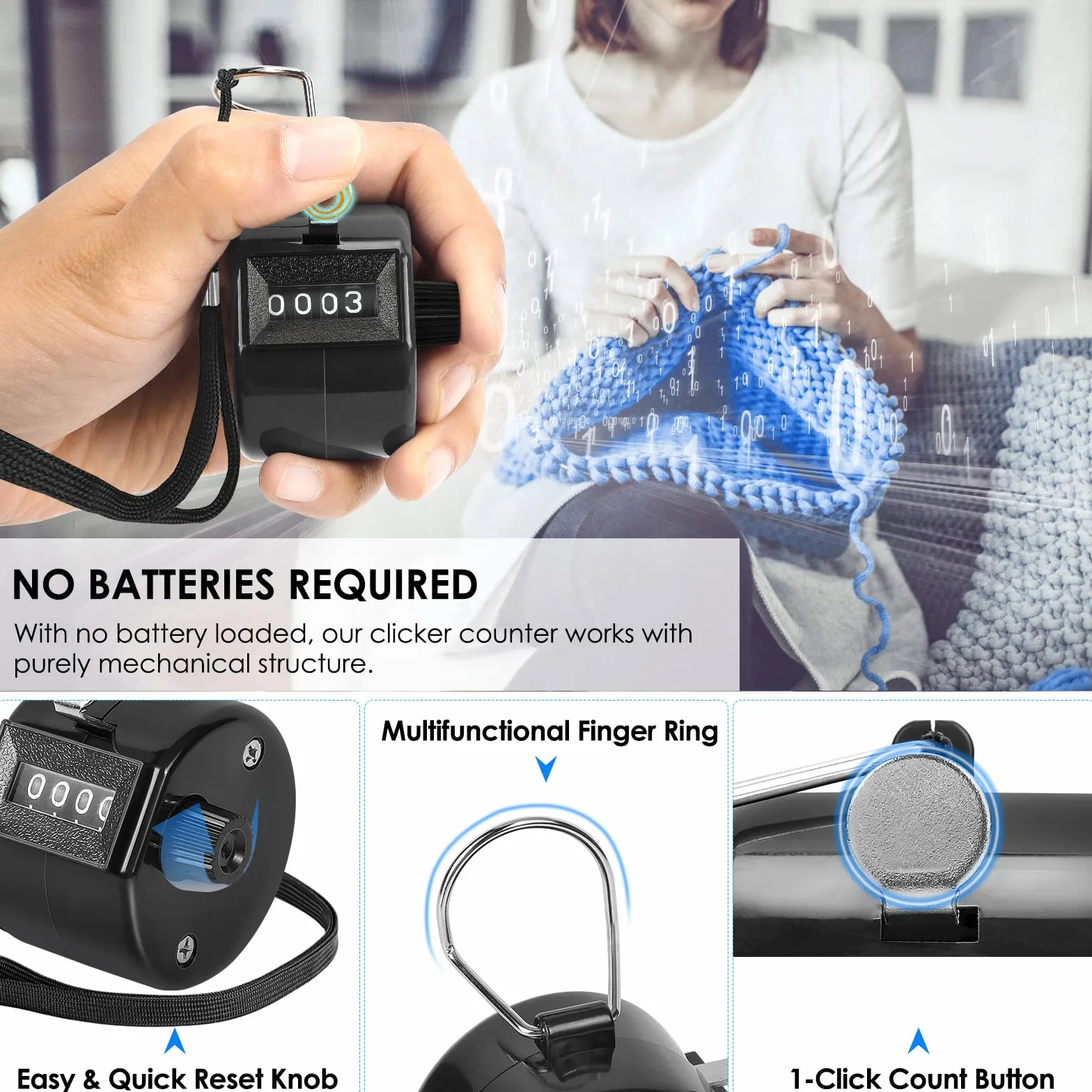 KTRIO Handheld Tally Counter 4-Digit Mechanical Clicker for Coaching Knitting Golf