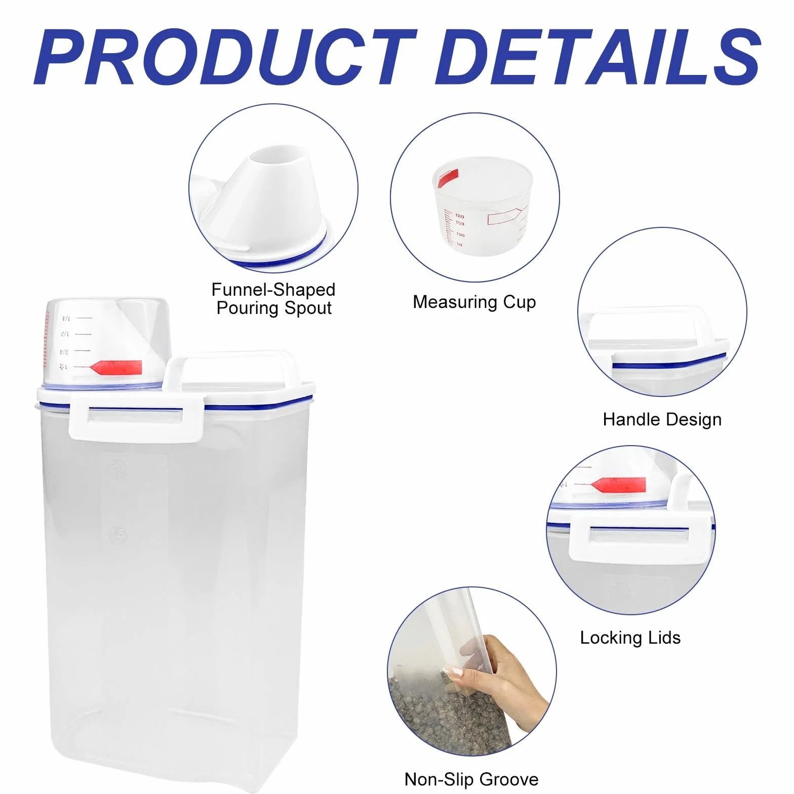 Chiluxendo Juego de 2 Contenedor Pienso Perros, Cubo para Alimentos con Vaso Medidor, Recipiente de Comida para Mascotas, Recipientes Almacenamiento Gatos, Botes Hermeticos Cocina, para Cereales, Arr