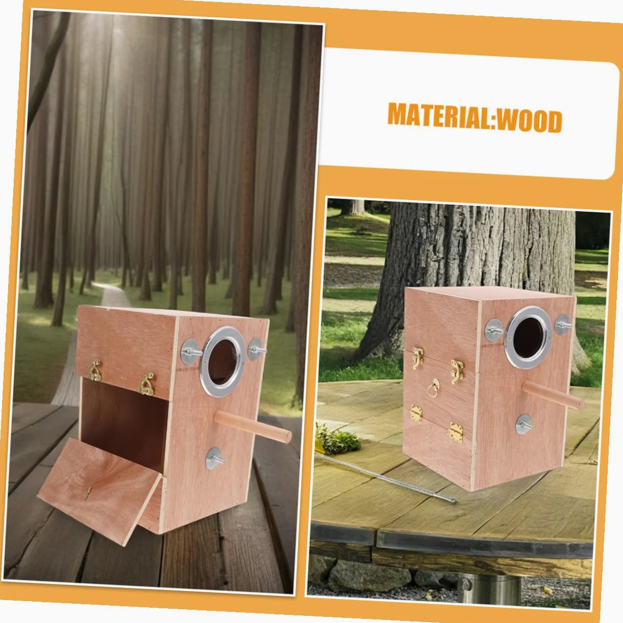 Caja de Cría para Periquitos con Soporte Posadero de Madera Nido Exterior Colgante para Conure Pinzón y Agapornis Refugio Cálido para Reproducción Invierno Fácil Instalación y